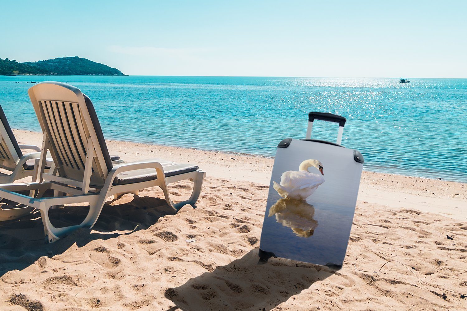 MuchoWow Handgepäckkoffer Schwan - Trolley, rollen, mit für Handgepäck Reisetasche Rollen, 4 Reisekoffer Vogel Ferien, - Wasser