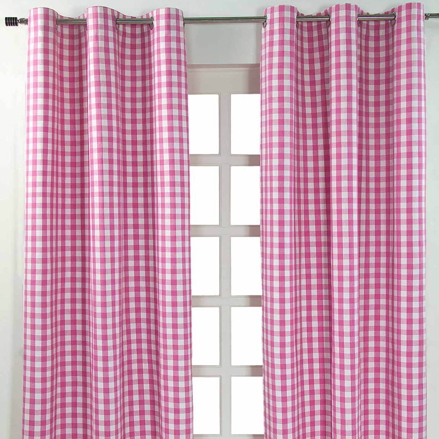 Homescapes Gardine Pink karierter Ösenvorhang im 2er Pack, B 137 cm x L 117 günstig online kaufen