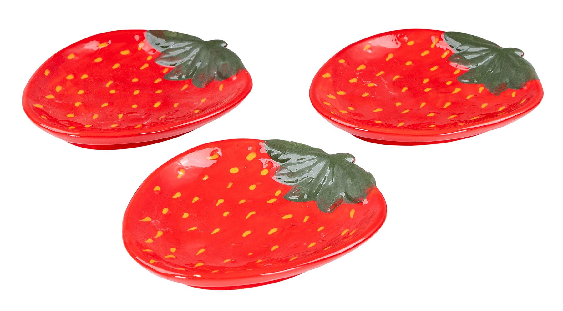 Levandeo® Dekoteller, 3er Set Teller Erdbeere Keramik 16cm Sommer Obst Deko günstig online kaufen