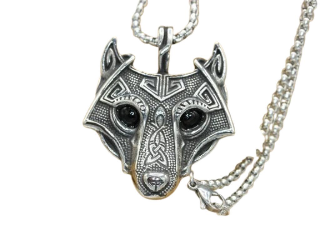 Westernlifestyle Edelstahlkette Spirit Wolf Dual Eyes Edelstahlkette mit Wolfskopf-Anhänger