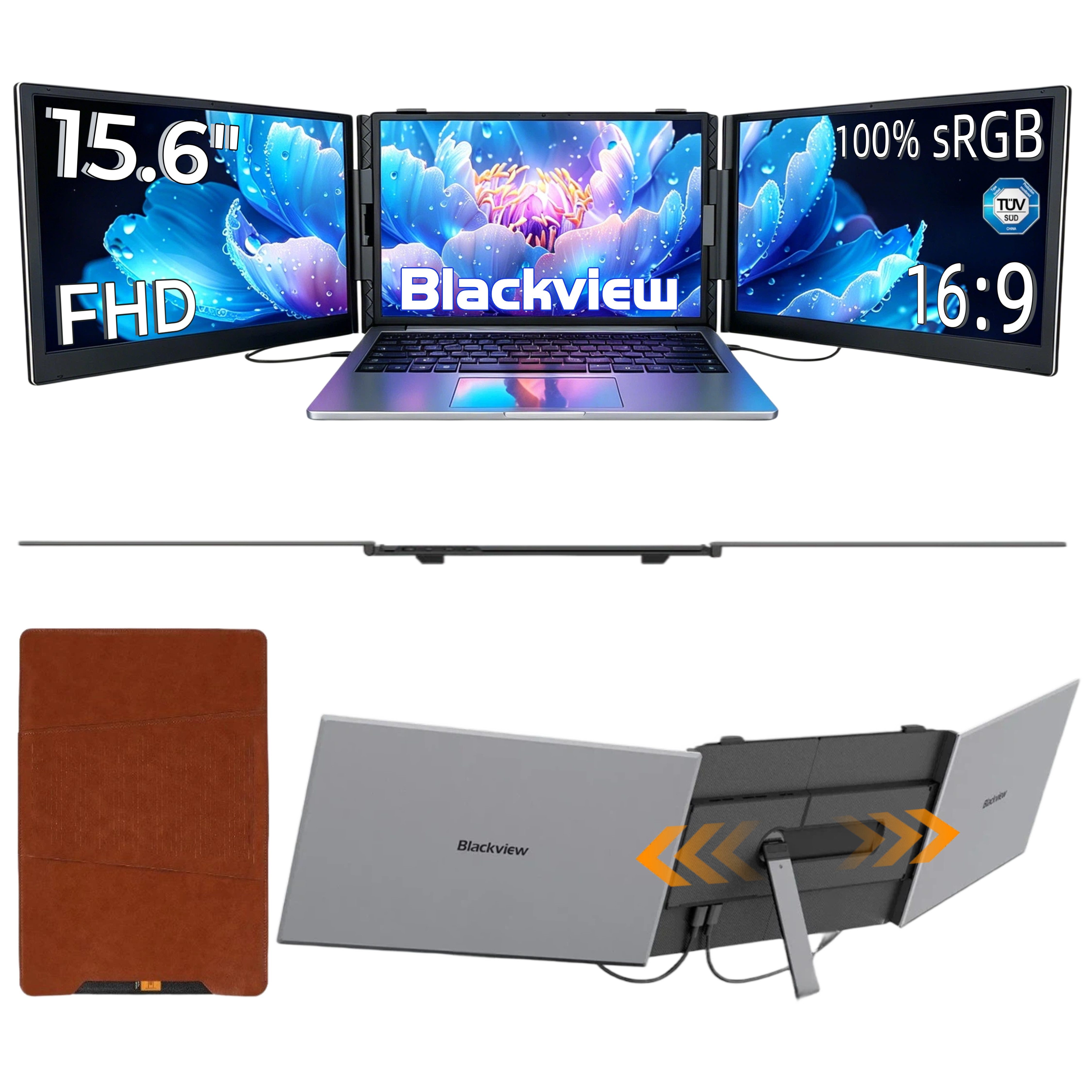 blackview 15,6 Zoll Gaming Monitor DCM8 IPS 1920x1200 FHD, Dual-Screen, LCD, 2K- Portabler Monitor (38,9 cm/15.6 ", 1920*1200 px, Full HD, 60 Hz, IPS, Laptop Bildschirm Erweiterung/Smartphone/PC/Mac/Switch/PS5/Xbox)