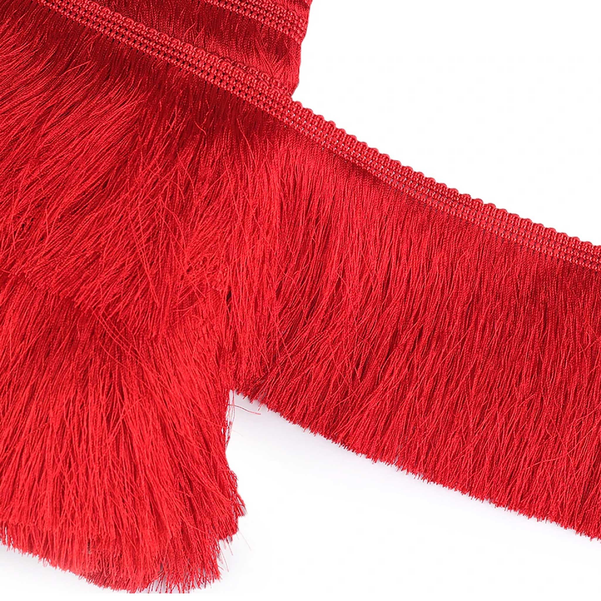 maDDma Webband Fransenborte ab 1m Meterware 90mm Quastenborte Zierborte Borte, rot