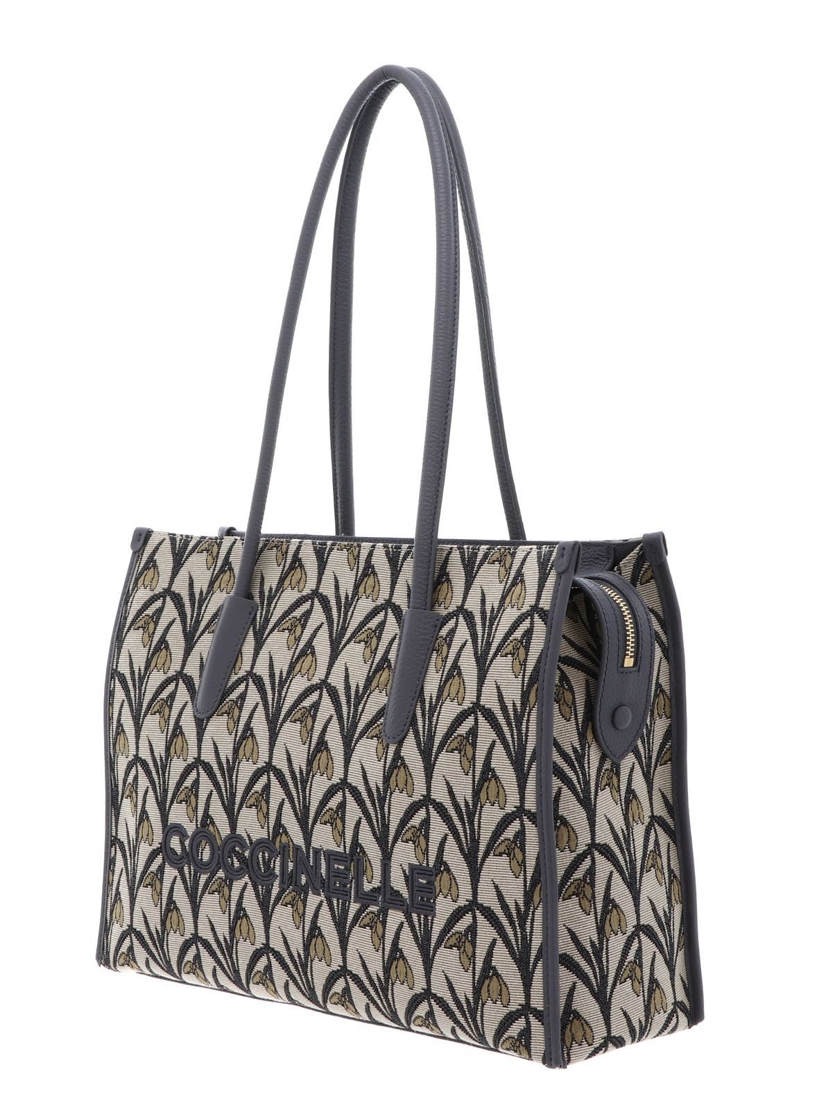 COCCINELLE Schultertasche Handbag Snowdrop Tapest. / Grained Le., aus echtem Rindsleder