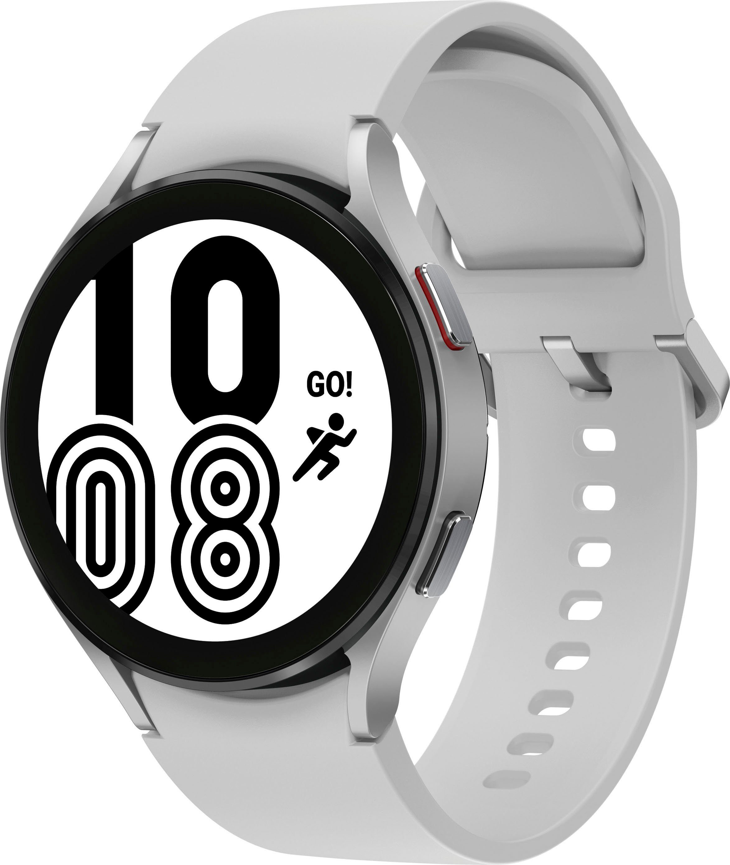 Fitness 4 Samsung Watch Zoll, Fitness Tracker, OS (1,4 Wear silber Uhr, Galaxy Gesundheitsfunktionen Smartwatch 44mm LTE by Google), | Silber