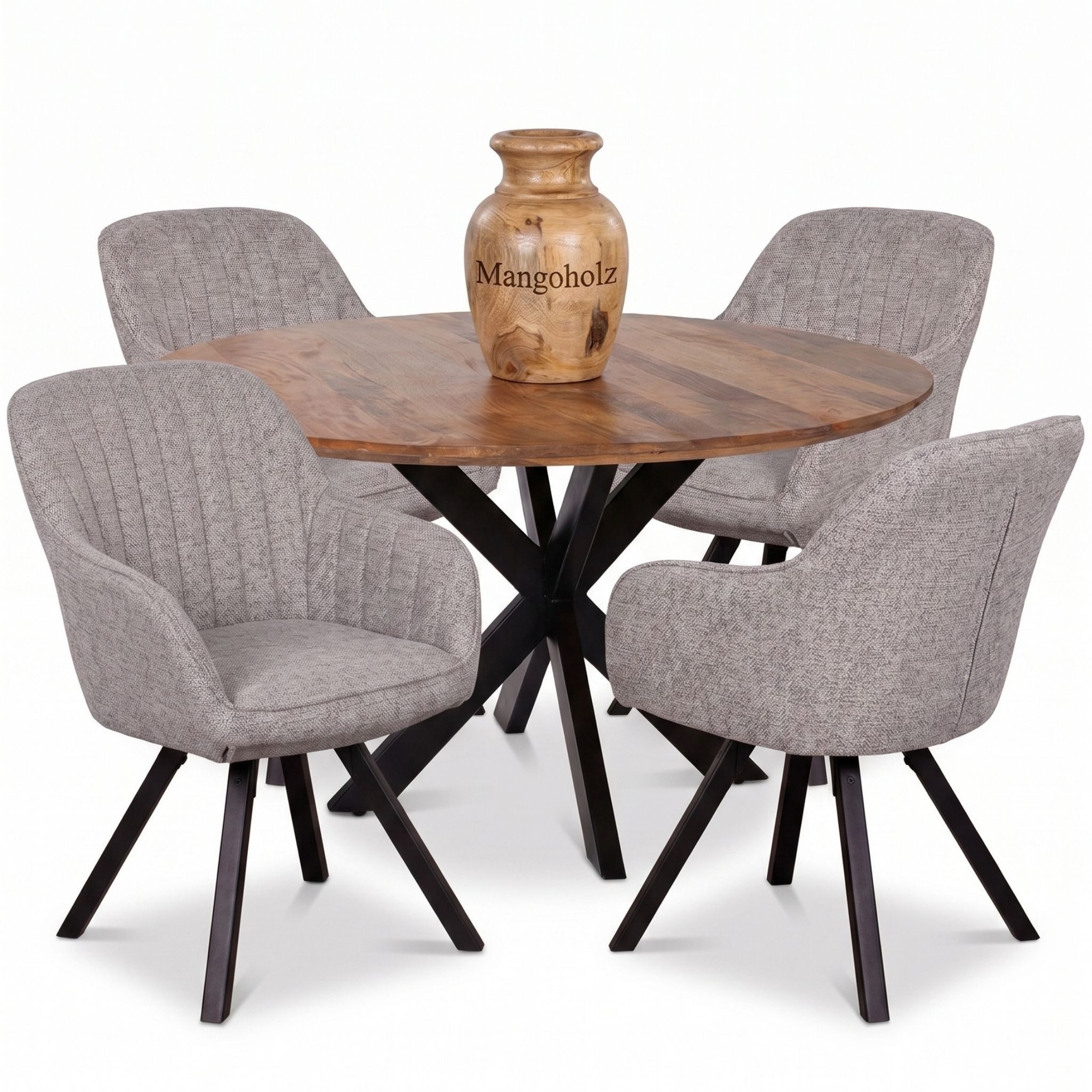 Esszimmer-Set Essgruppe Esstisch rund 110cm mit 4 Esszimmerstühlen mouse grey Matera