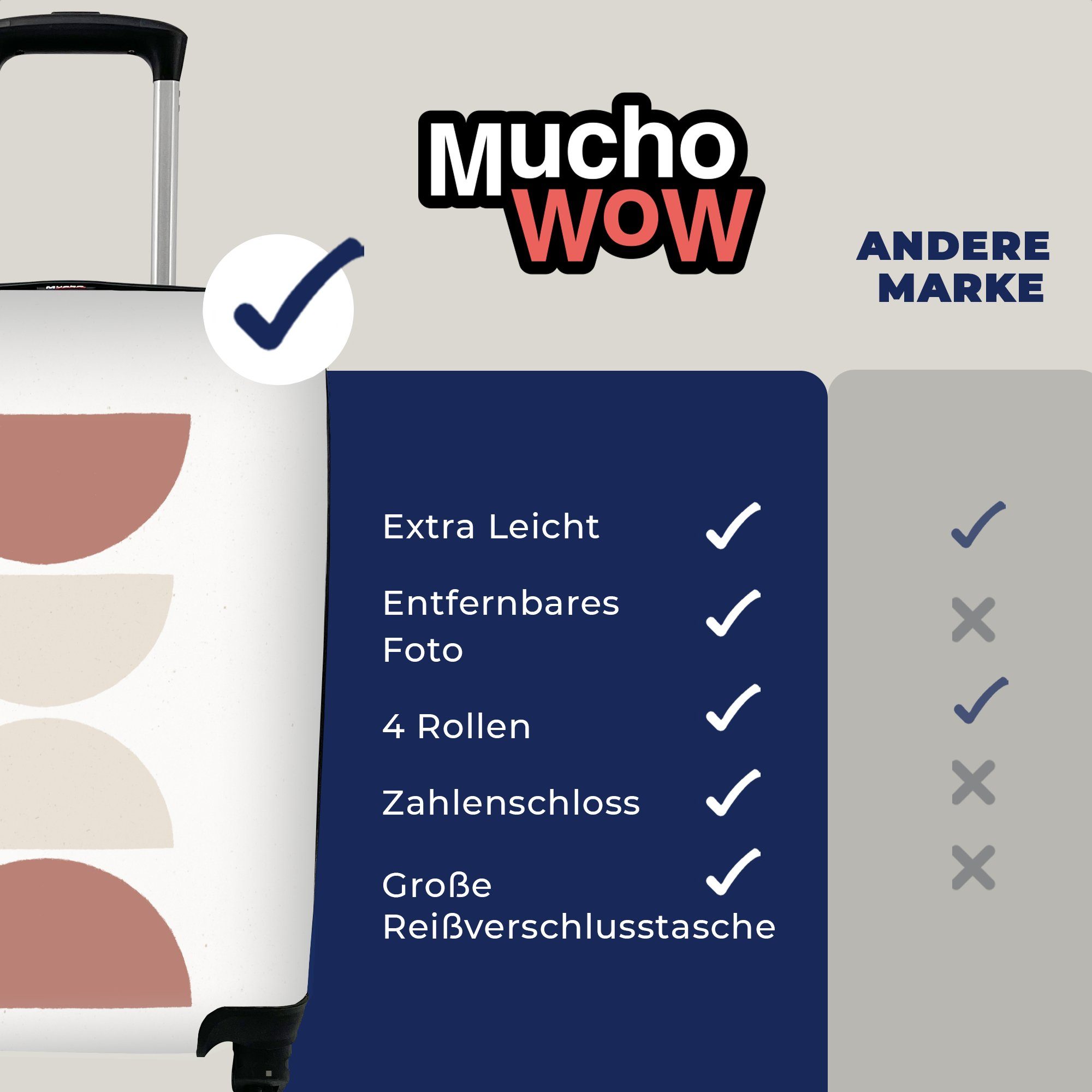 MuchoWow Handgepäckkoffer Minimalismus - Pastell 4 für Reisekoffer Trolley, Reisetasche Gestaltung, rollen, Rollen, - mit Ferien, Handgepäck