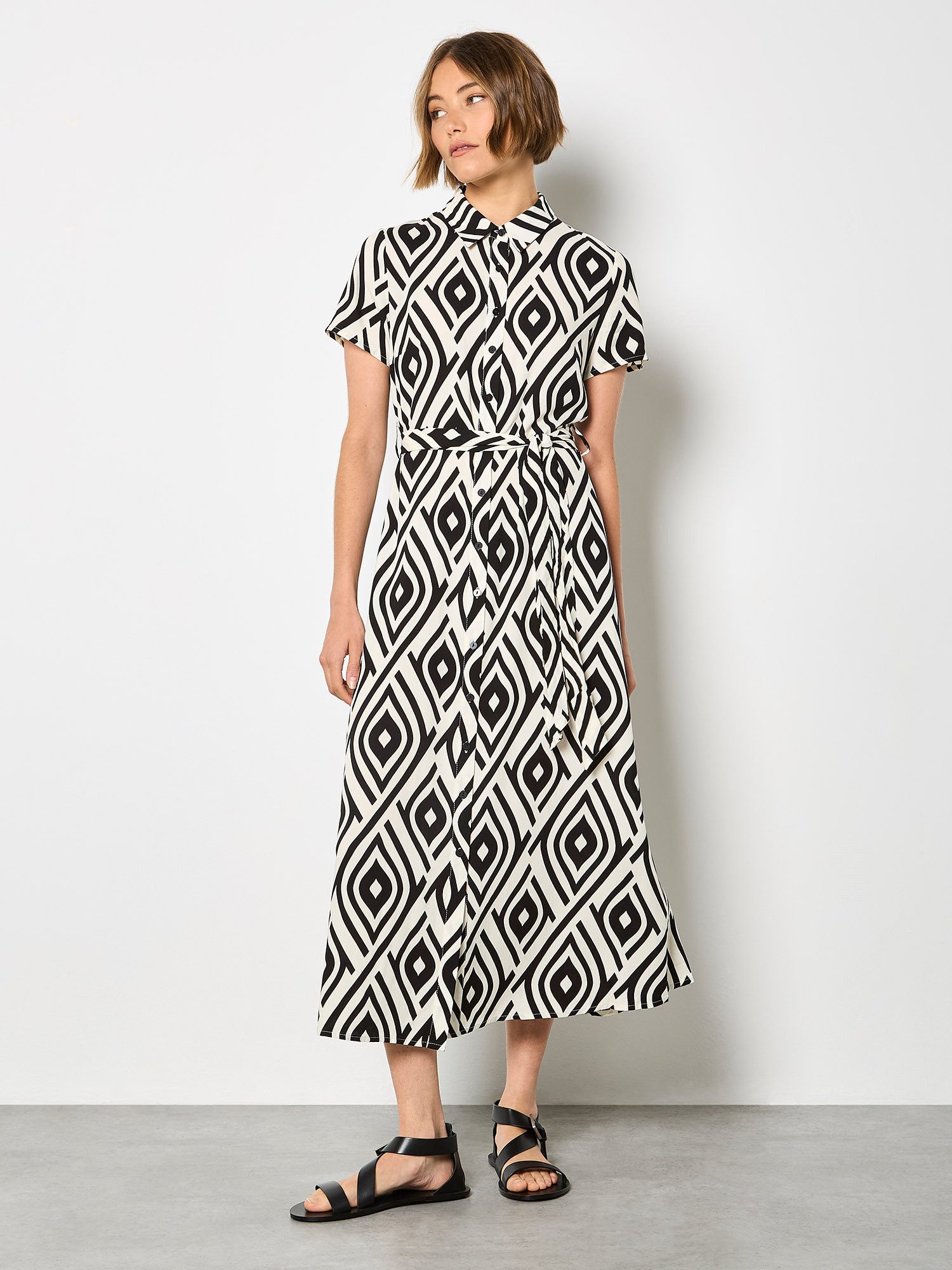 Apricot Hemdblusenkleid Druckkleid (mit Bindeband) mit Bindeband