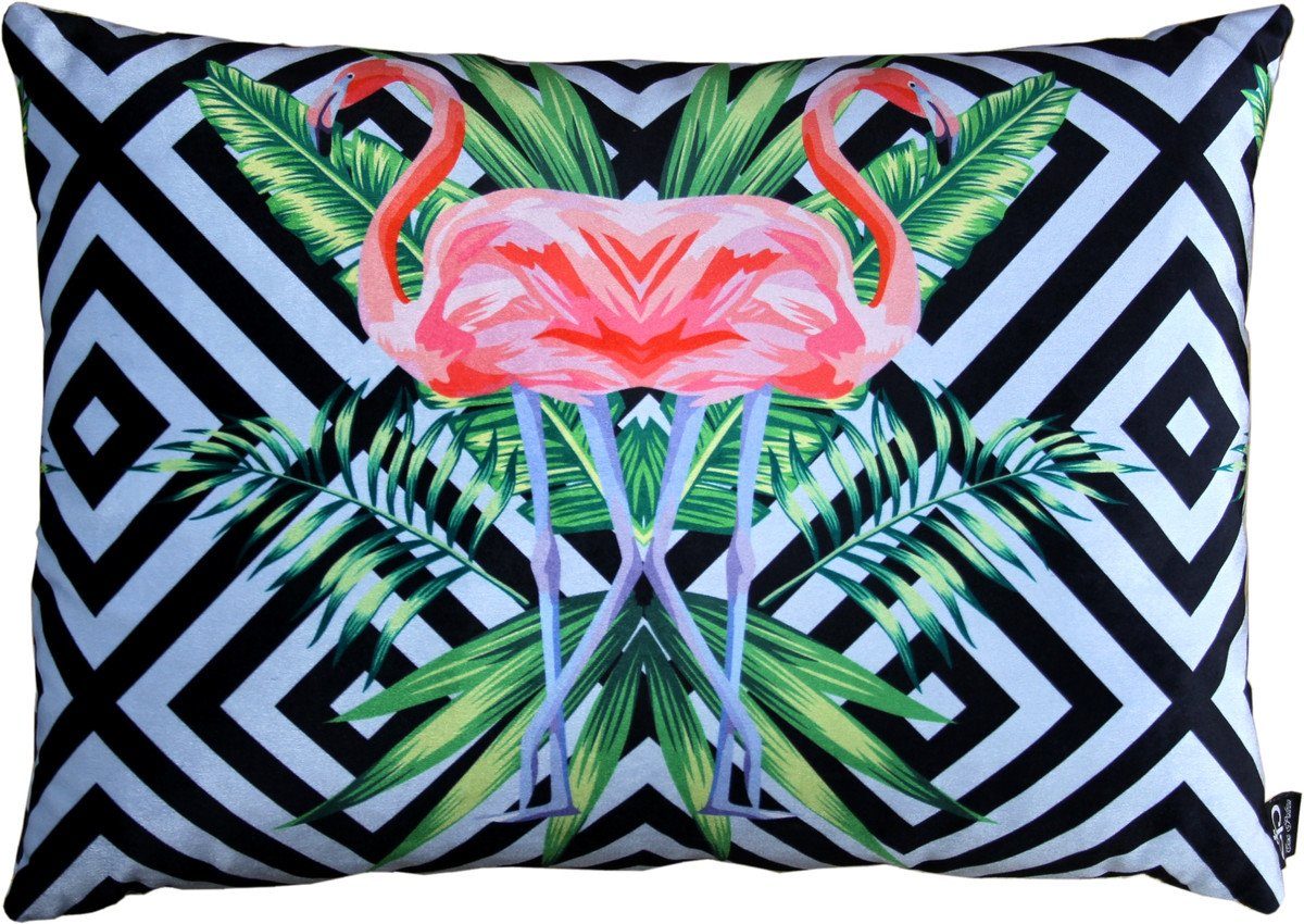 Casa Padrino Dekokissen Luxus Deko Kissen Florida Flamingos Mehrfarbig 35 x 55 cm - Feinster Samtstoff - Dekoratives Wohnzimmer Kissen