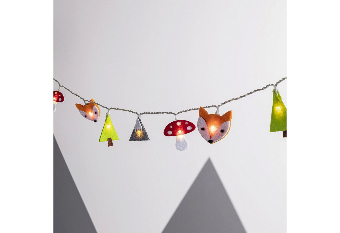 Lights4fun LED-Lichterkette 16er Woodland Filz Kinder Lichterkette