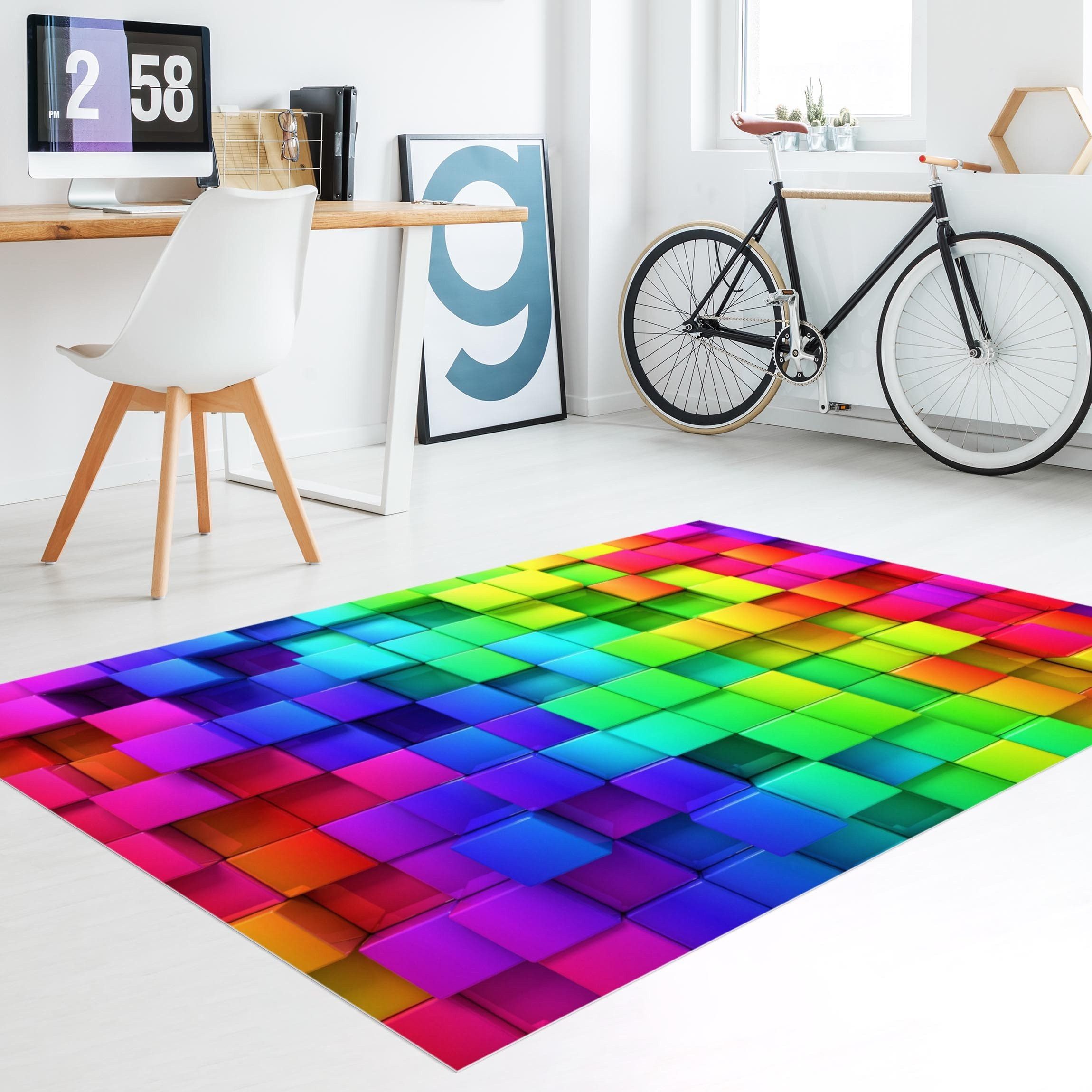 Bilderdepot24 Teppich Vinyl Wohnzimmer Schlafzimmer Flur Küche 3D Abstrakt, rechteckig - bunt glatt, nass wischbar (Küche, Tierhaare) - Saugroboter & Bodenheizu – Bild 3 von 5