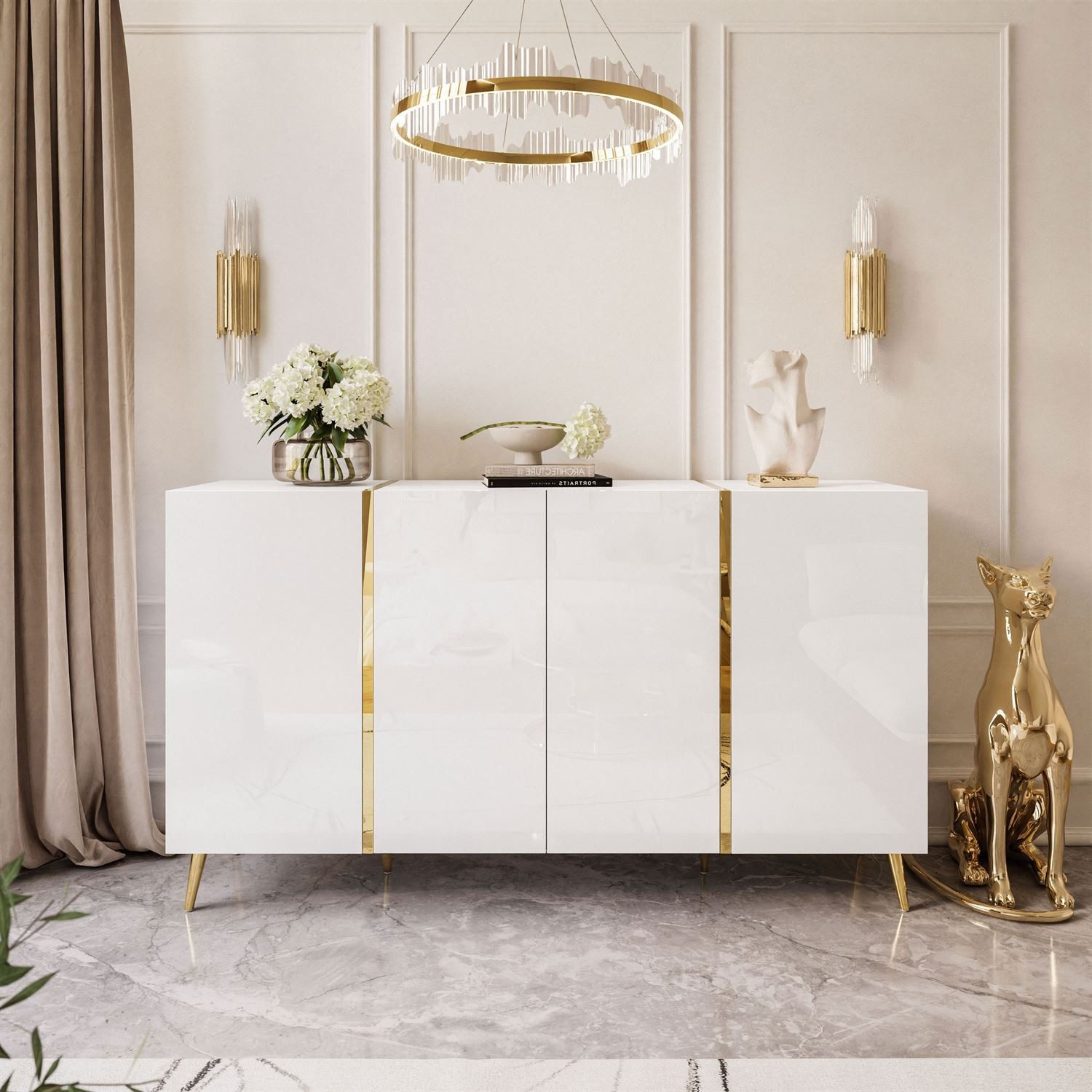 Lookway Kommode ONYX 4D mit goldenen Beinen, Breite: 158 cm, Höhe: 88 cm, Tiefe: 41 cm – Bild 3 von 5