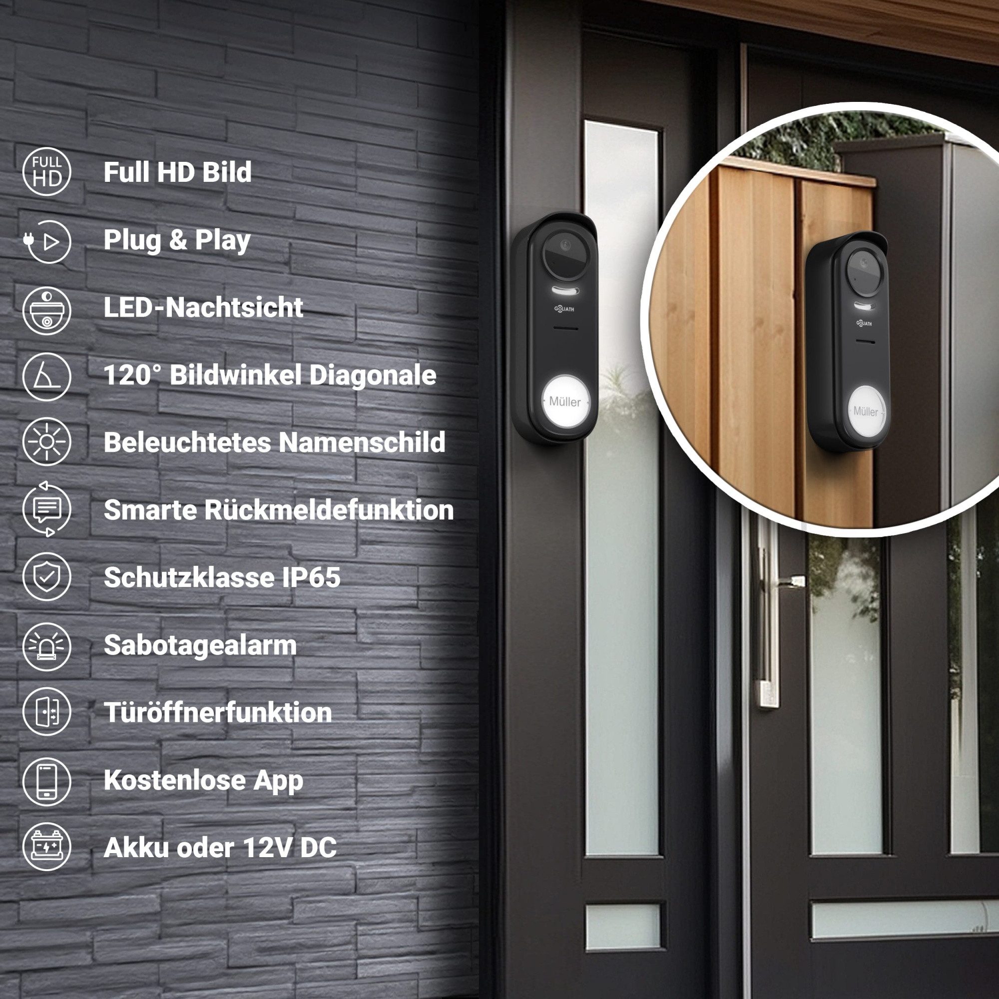 Goliath Intercom Video-Türsprechanlage Goliath Funk Basic Video Türklingel mit Kamera (Privat oder Gewerblich)