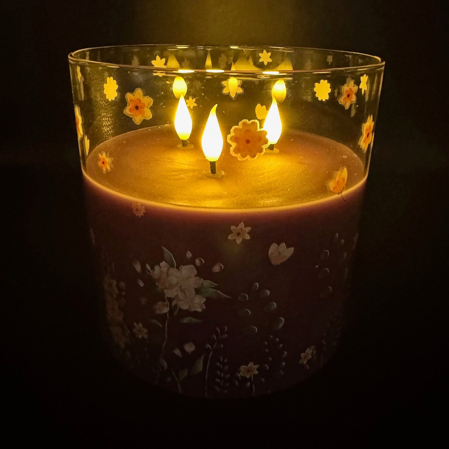 Online-Fuchs LED-Kerze - große LED Kerze mit Dreidocht & Timer im Glas - Frühlingsdeko (realistische Kerzenflamme, Deko für Frühling & Sommer), 6-Stunden-Timerfunktion