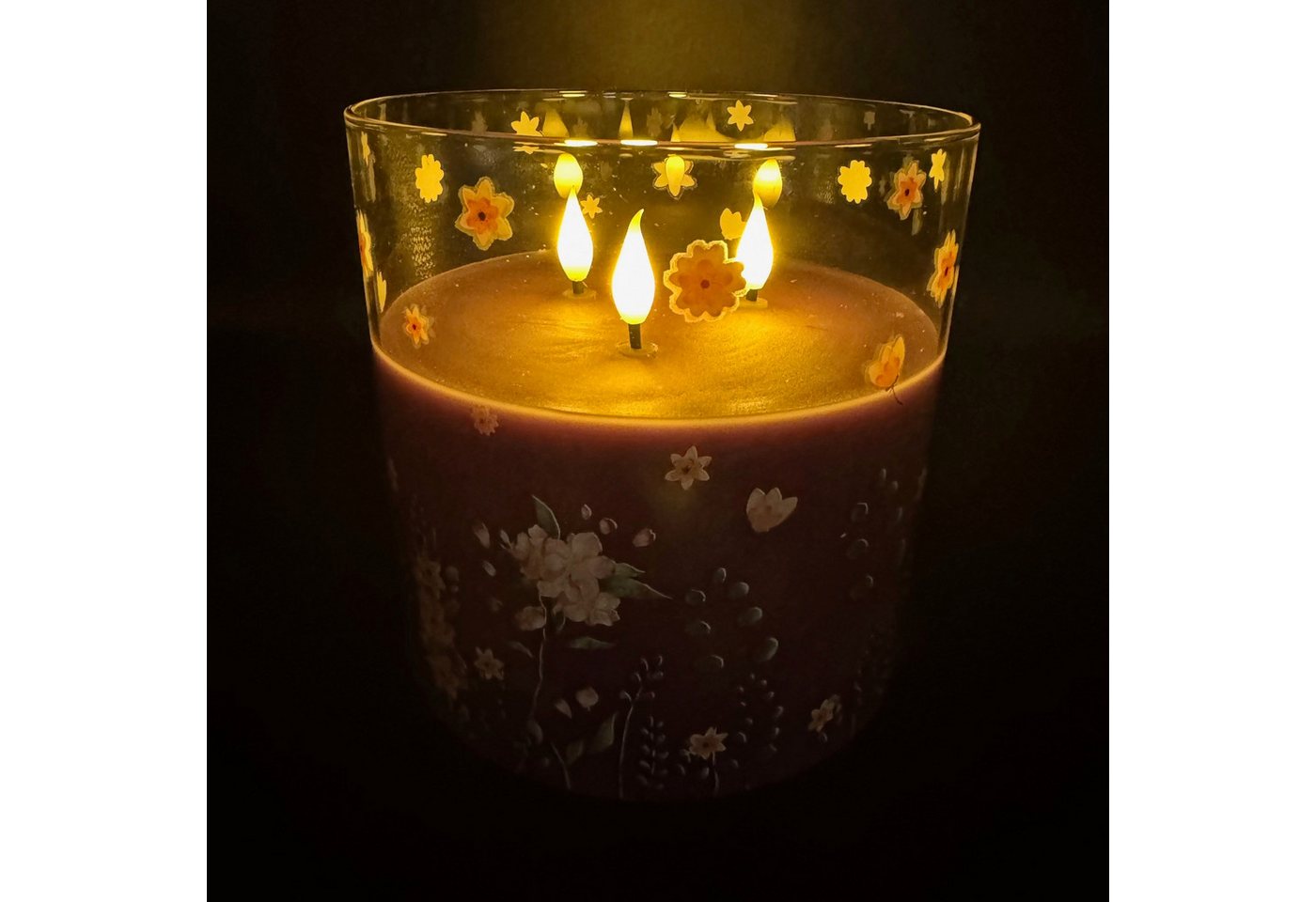 Online-Fuchs LED-Kerze - große LED Kerze mit Dreidocht & Timer im Glas - Frühlingsdeko (realistische Kerzenflamme, Deko für Frühling & Sommer), 6-Stunden-Timerfunktion