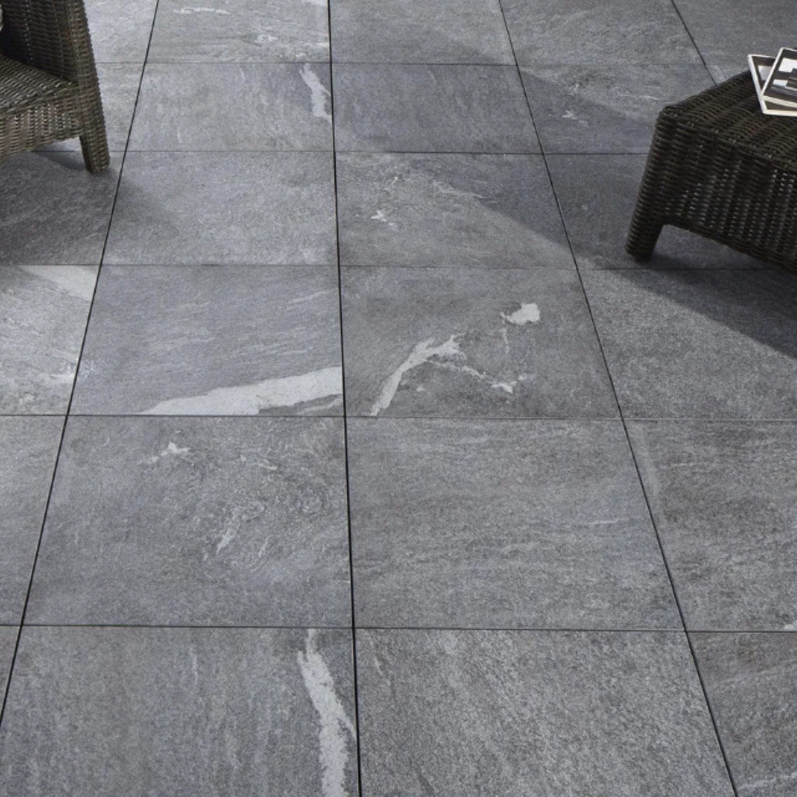 HORI Terrassenplatte HORI Terrassenplatten Feinsteinzeug Steinoptik, Boden für Outdoor, Feinsteinzeug 60x45, Grau, Feinsteinzeug, Massiv, Rutschhemmend