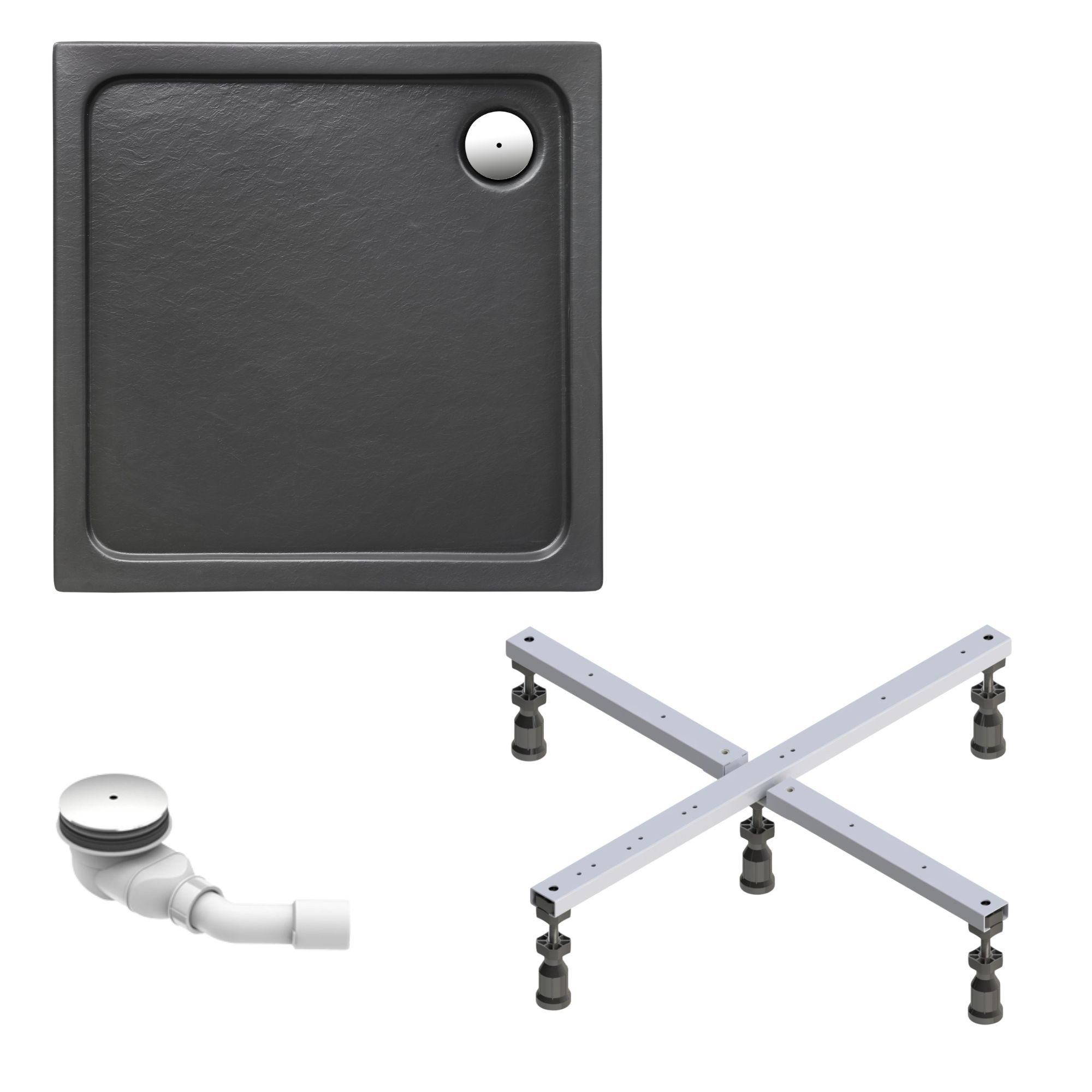 Schulte Duschwanne Adria mit Fußgestell und Ablaufgarnitur, Größenauswahl, Сантехникаacryl, Komplett-Set, Anthrazit, 80 x 80 cm