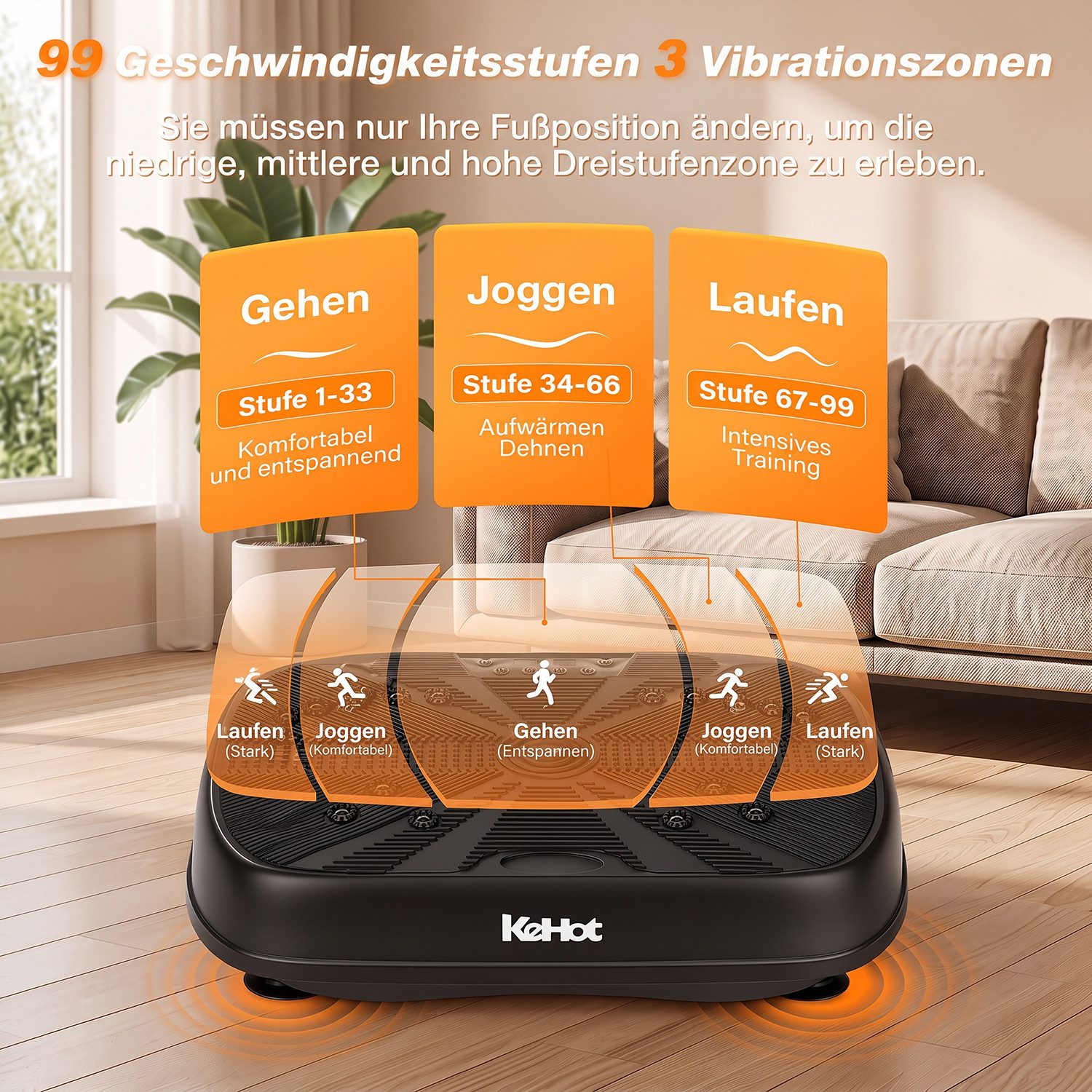 kehot Vibrationsplatte Leise und Kompakte Vibrationsplatte für Körperformung,Entspannung, 200 W, 99 Intensitätsstufen, Fitnessgeräte für Ganzkörpertraining mit  – Bild 2 von 5