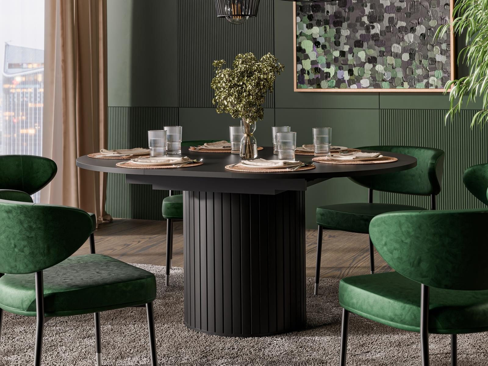 Compleo Esstisch 120-160 cm MODERNO, Säulengestell mit Rillenstruktur, ausz günstig online kaufen