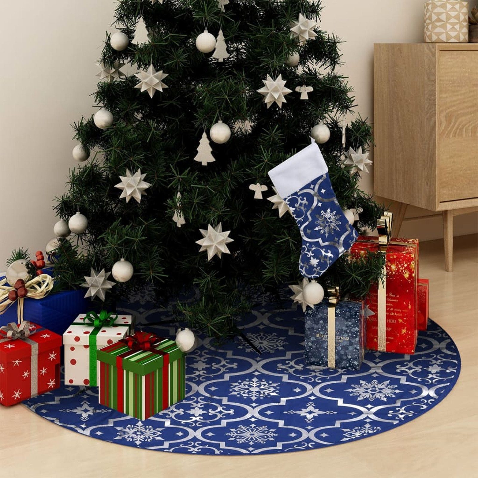 Luxus-Weihnachtsbaumdecke Stoff Weihnachtsbaumdecke mit Blau vidaXL 90 Socke cm