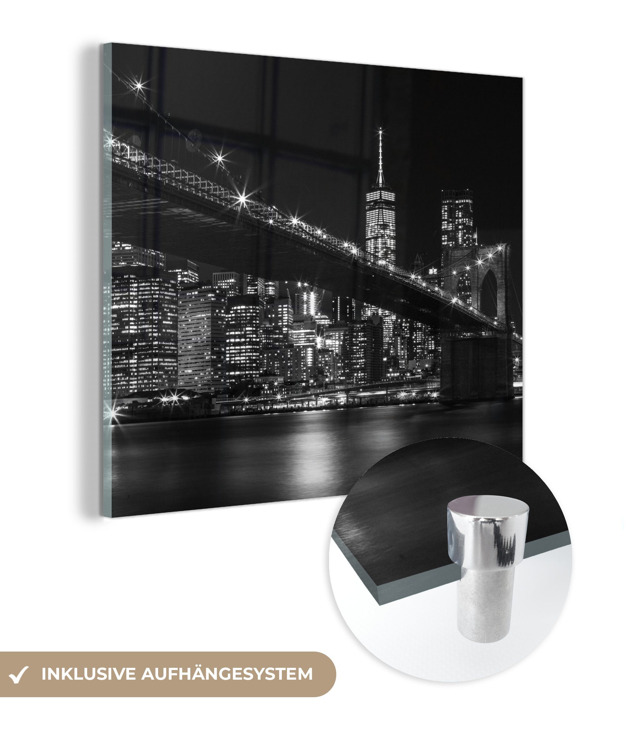 MuchoWow Acrylglasbild New York - Brooklyn - Brücke, (1 St), Glasbilder - Bilder auf Glas Wandbild - Foto auf Glas - Wanddekoration