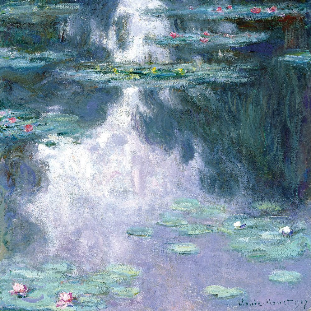 1art1 Poster Claude Monet Kunstdruck Bild - Seerosen, 1907 (dunkelblau)