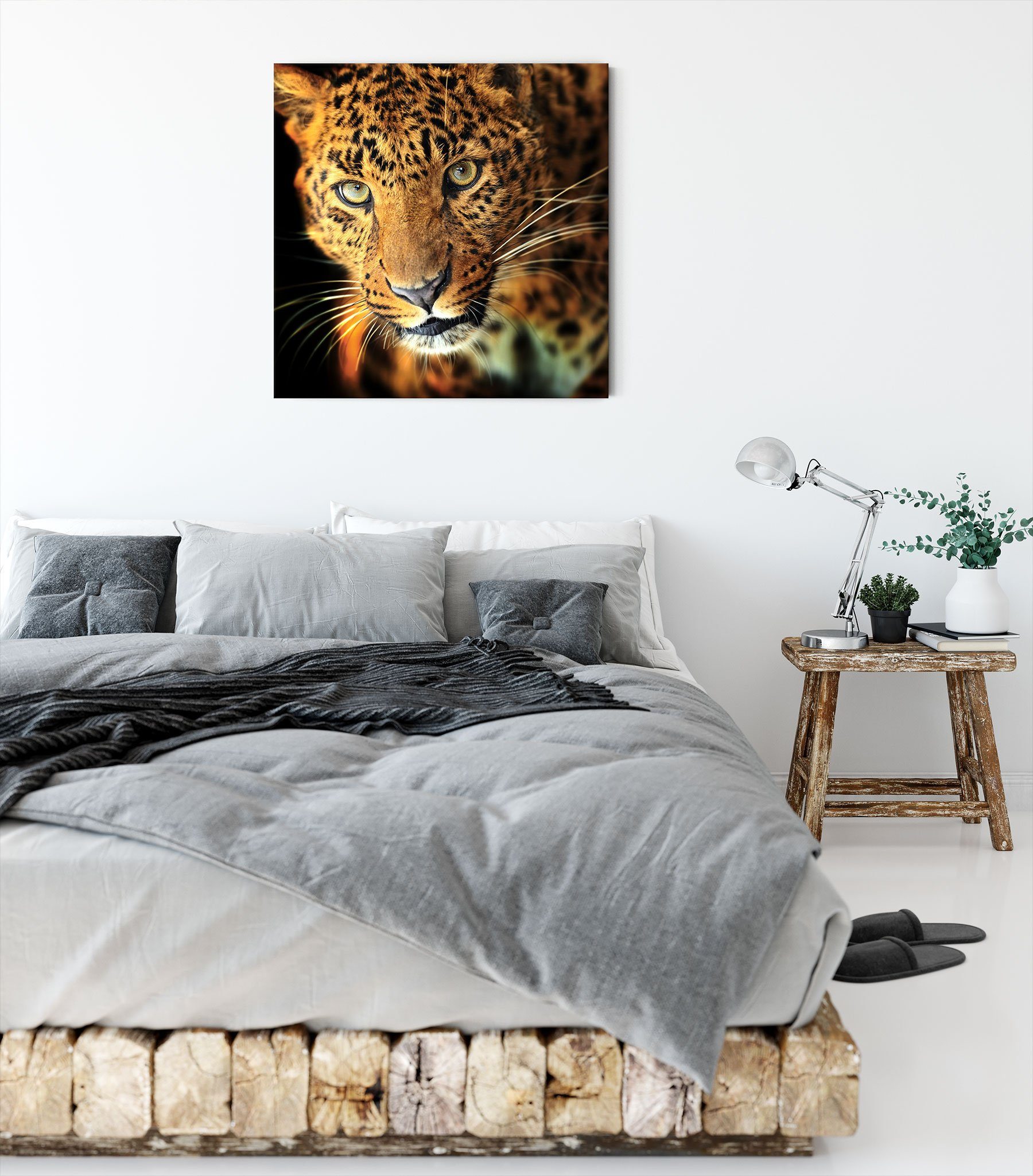 Zackenaufhänger (1 Leinwandbild Leopard, inkl. bespannt, St), Leopard Pixxprint Anmutiger Anmutiger Leinwandbild fertig