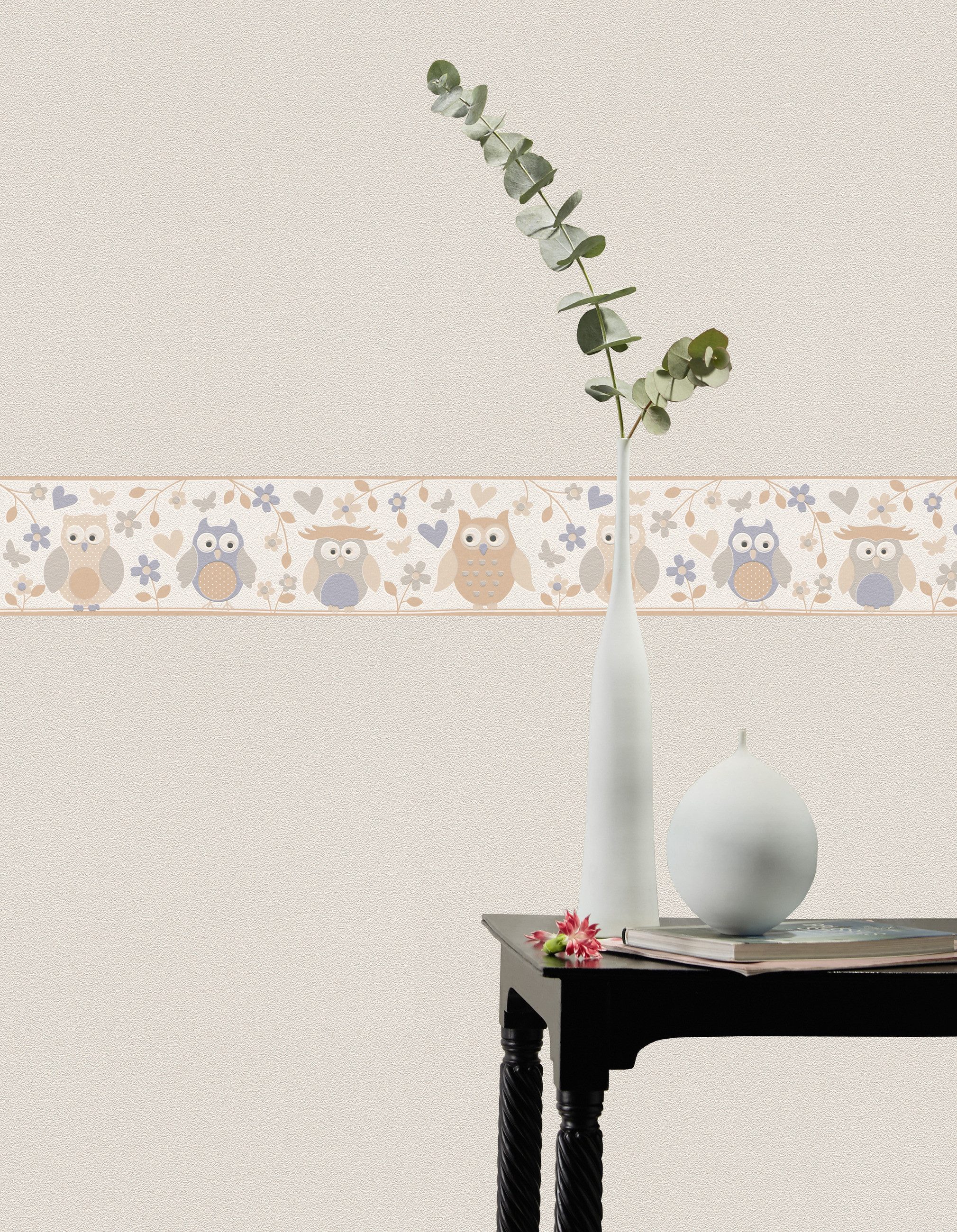 Rasch Vliestapete Eulen Weiß Beige Grau, Kindlich, (1 Rolle, 1 St., Kollektion 'Kids & Teens III' - 5 m x 0,1667 m), gute Lichtbeständigkeit, hoch waschbeständig, restlos abziehbar