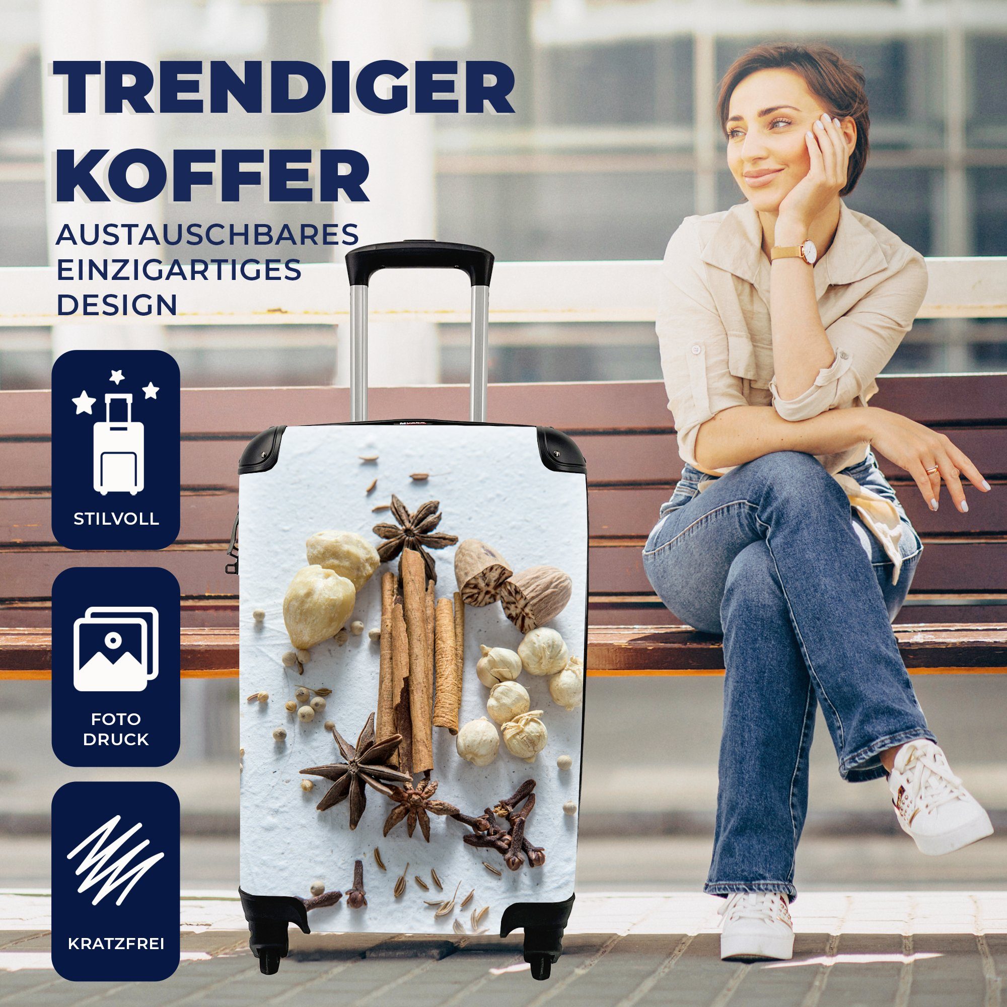 Handgepäckkoffer Handgepäck Reisekoffer Hintergrund, MuchoWow hellem Reisetasche mit rollen, auf Kräuter Trolley, für Ferien, 4 Rollen,