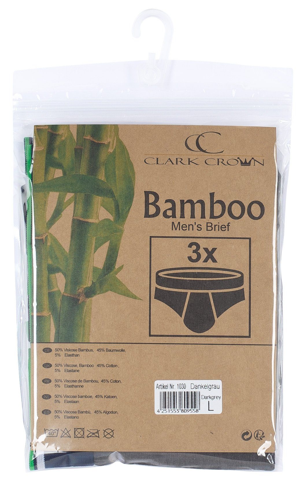 Clark Crown® Slip (3-St) durch Bambusfaser grau atmungsaktiv
