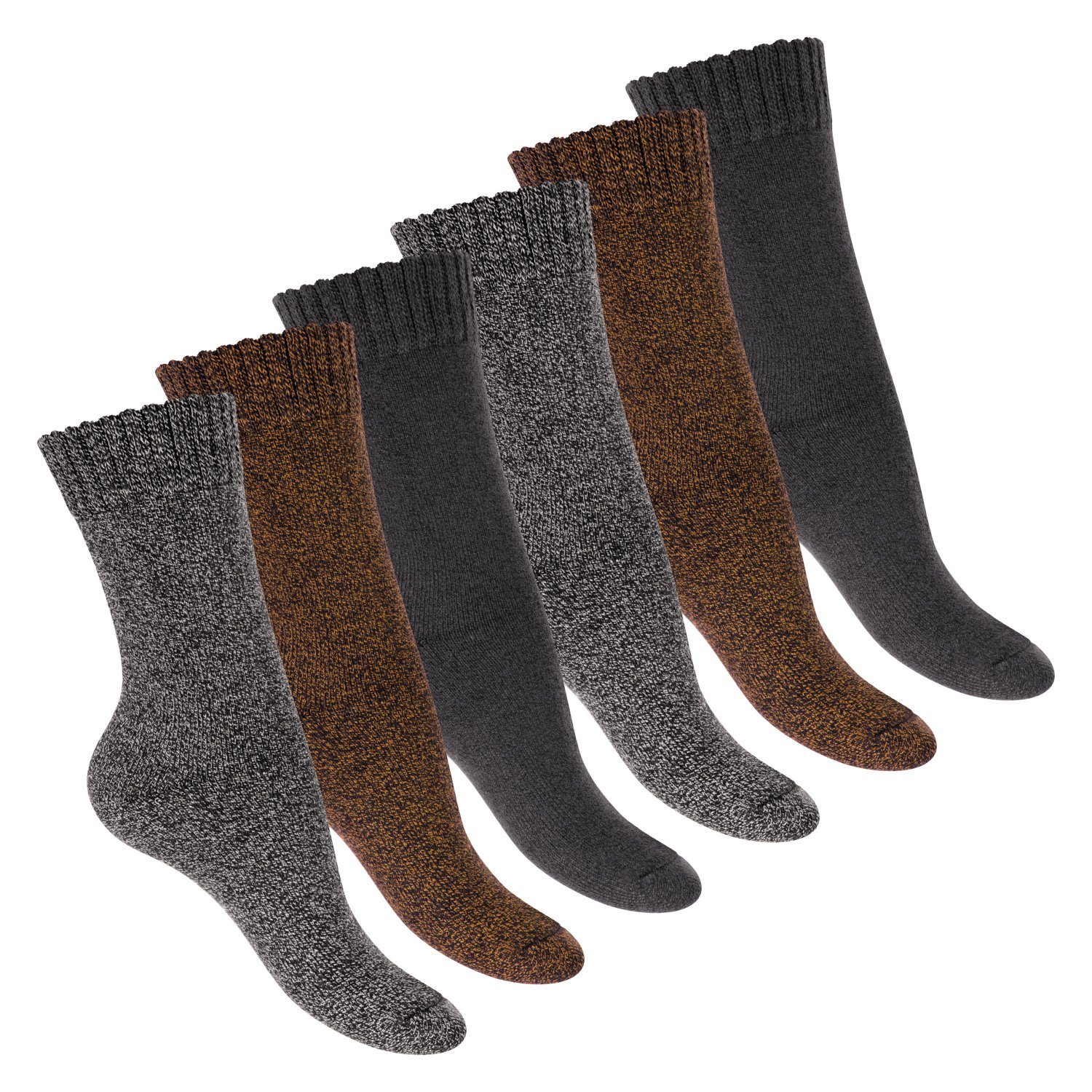Footstar Thermosocken Damen Frottee Socken (6 Paar) Winter Socken mit Thermo Effekt Grau/Orange