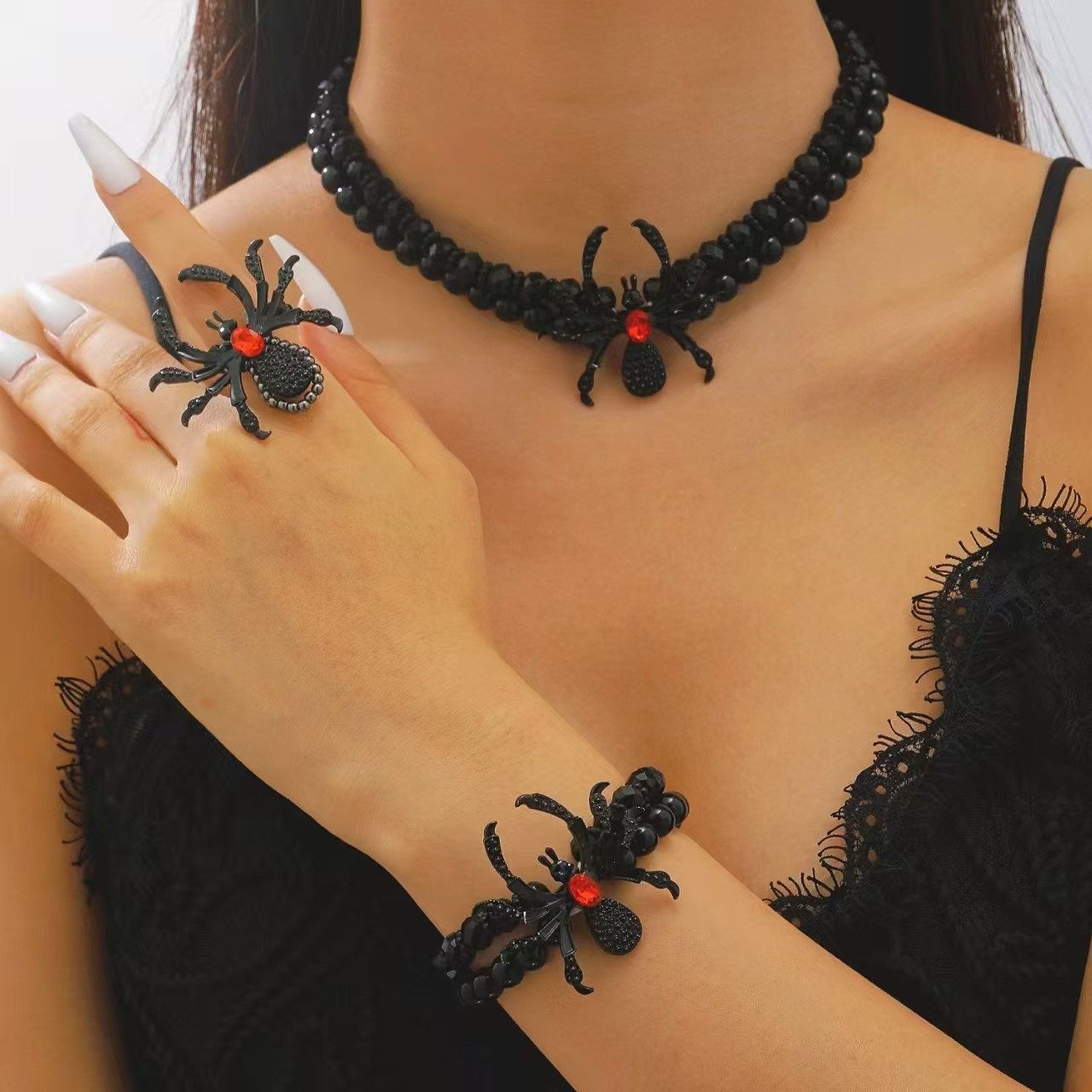 nsihing Choker-Set Gothic-Choker-Halsketten-Set, Halloween-Halskette, Damen Schmuck-Set (3-tlg)