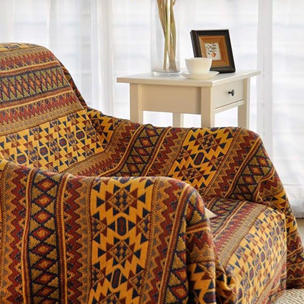 Stil Muster FELIXLEO Sofa Tagesdecke für mit Boho Sessel, Tagesdecke und Geometrisches