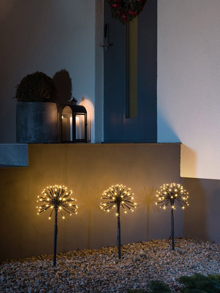 Gartenleuchte mit bernsteinfarben LED Spiessleuchte 3 Pusteblumen, LED integriert, LED fest KONSTSMIDE