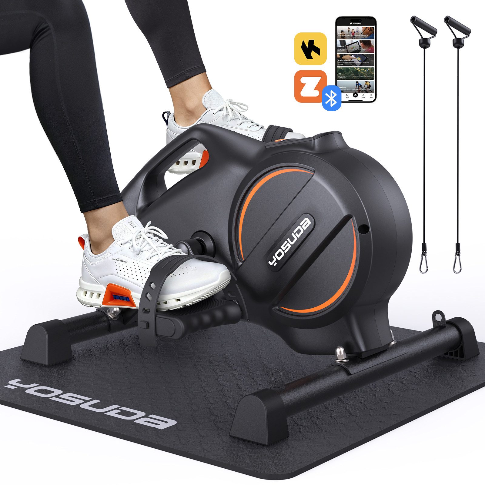 YOSUDA Pedaltrainer Arm & Beintrainer im Sitzen mit Widerstandsbändern, 16-stufig, (1-St), Mini-Heimtrainer, rutschfester Matte – ideal für Senioren, Büro