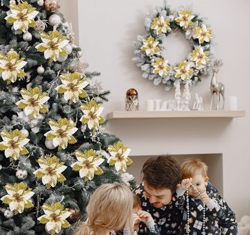 Homewit Christbaumschmuck Weihnachtsblume Weihnachtsbaum Dekoration Weihnachtsbaumschmuck (16-tlg), künstliche Weihnachtsblumen, Kränze, Hochzeits-Ornamente