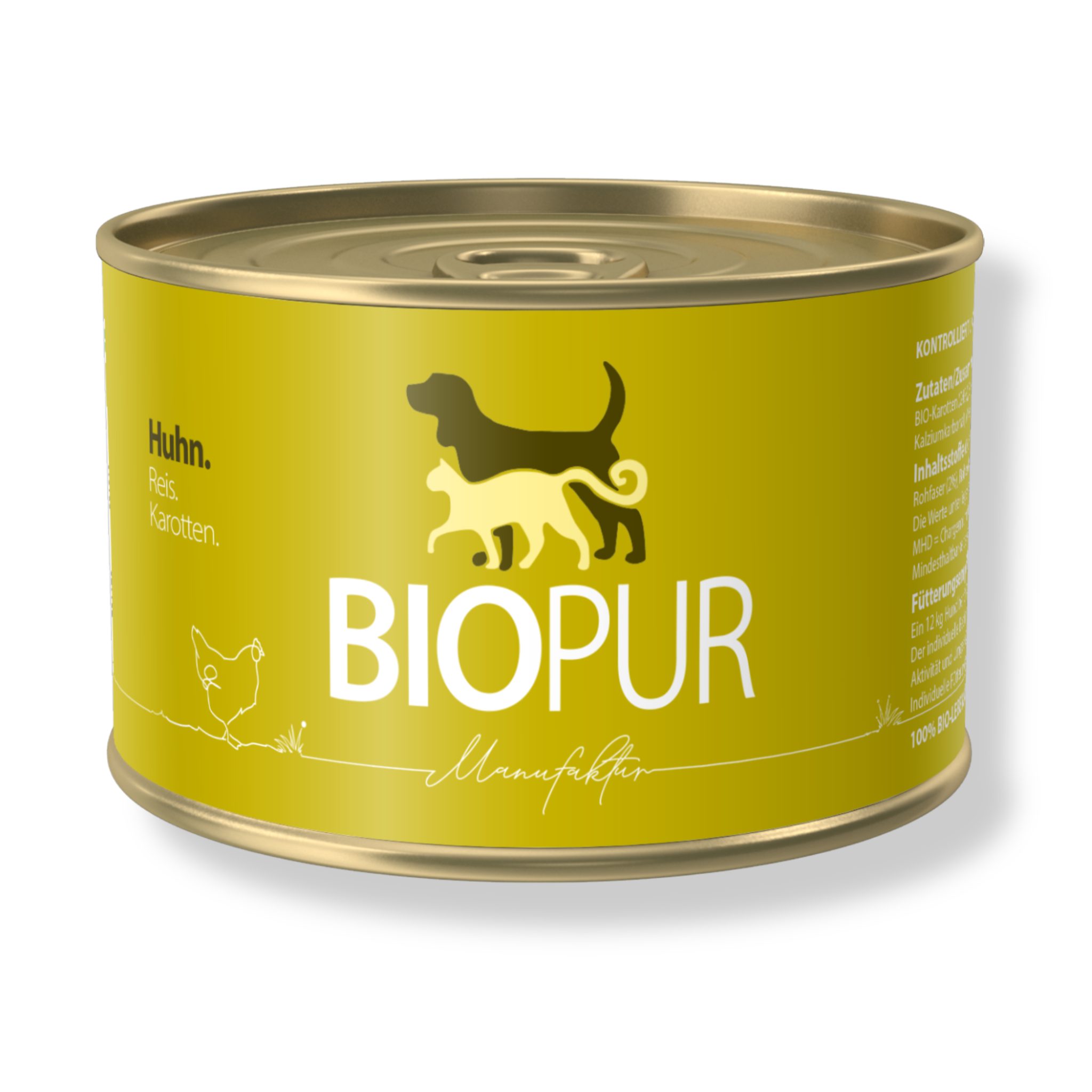 BIOPUR Tiernahrung BIOPUR Classic Nassfutter Huhn, Reis & Karotten 400g, Bio-Lebensmittelqualität