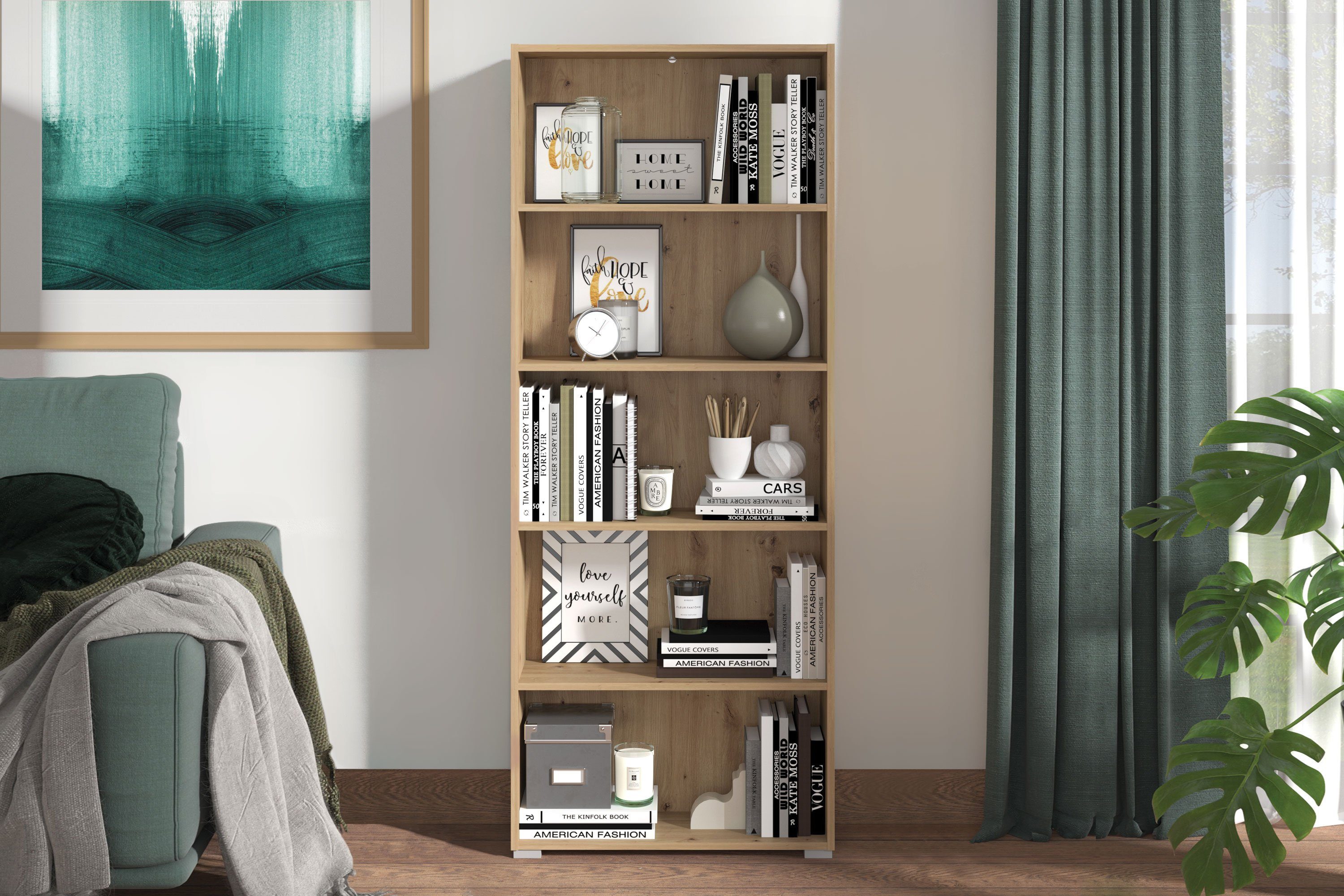 OTTO home Aktenregal Tomar Regal Bücherregal, Bücherregal mit viel Stauraum, Maße (B/T/H): 70/24,5/176,5 cm – Bild 4 von 5