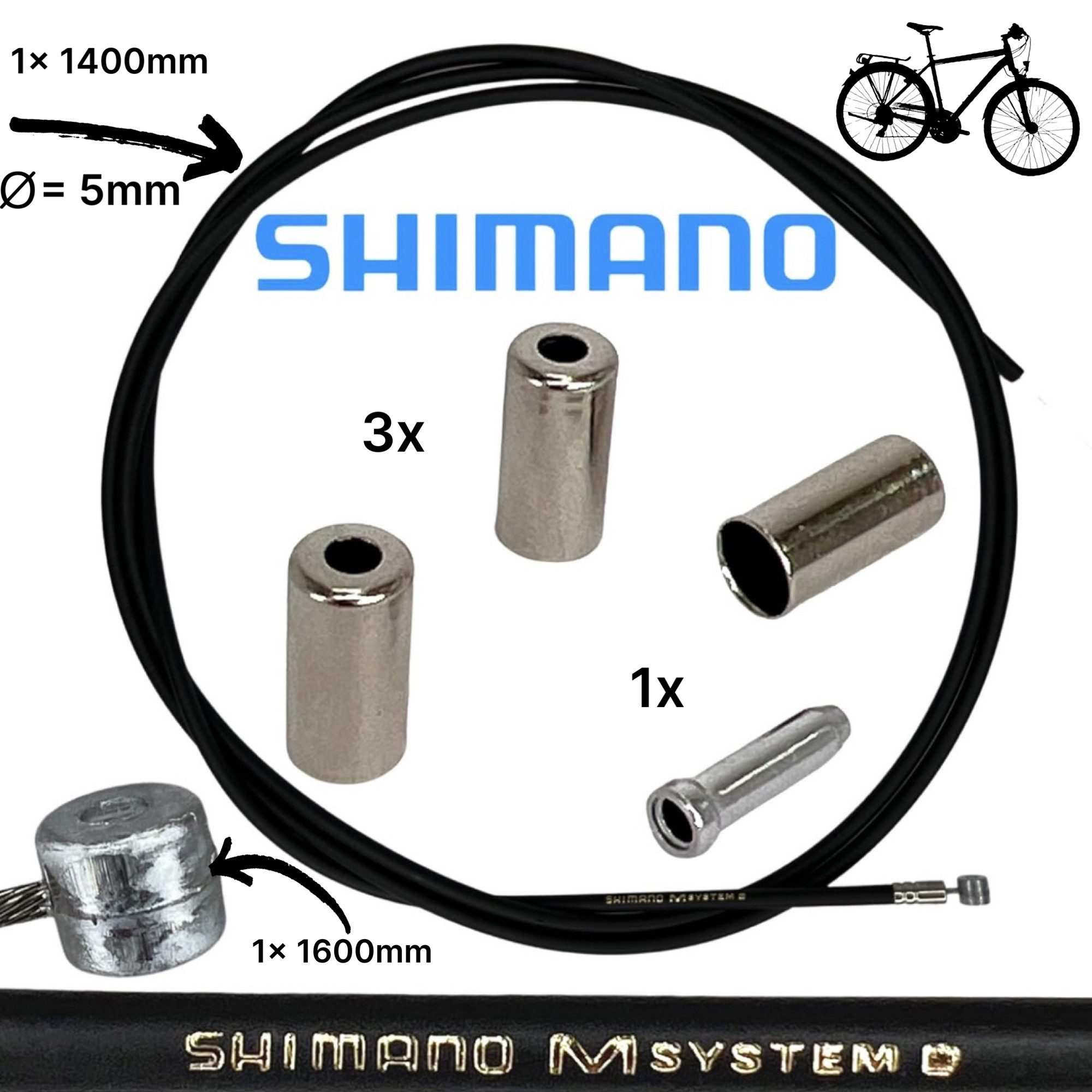 Shimano Felgenbremse Shimano Fahrrad Bremszug-Set Zug 1,6m, Hülle 1,4m vorne oder hinten