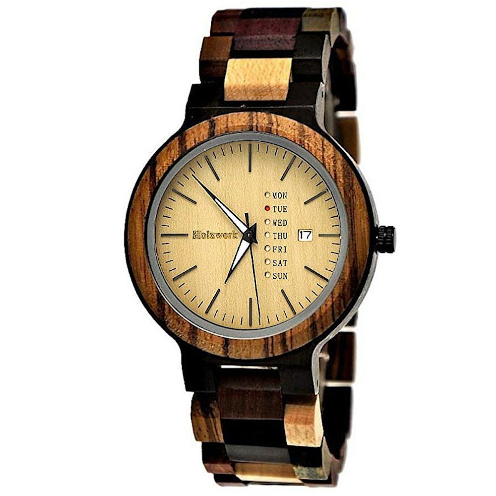 Armband Datum, Uhr & Holz Quarzuhr Damen beige Herren NORDENHAM braun, mit Holzwerk