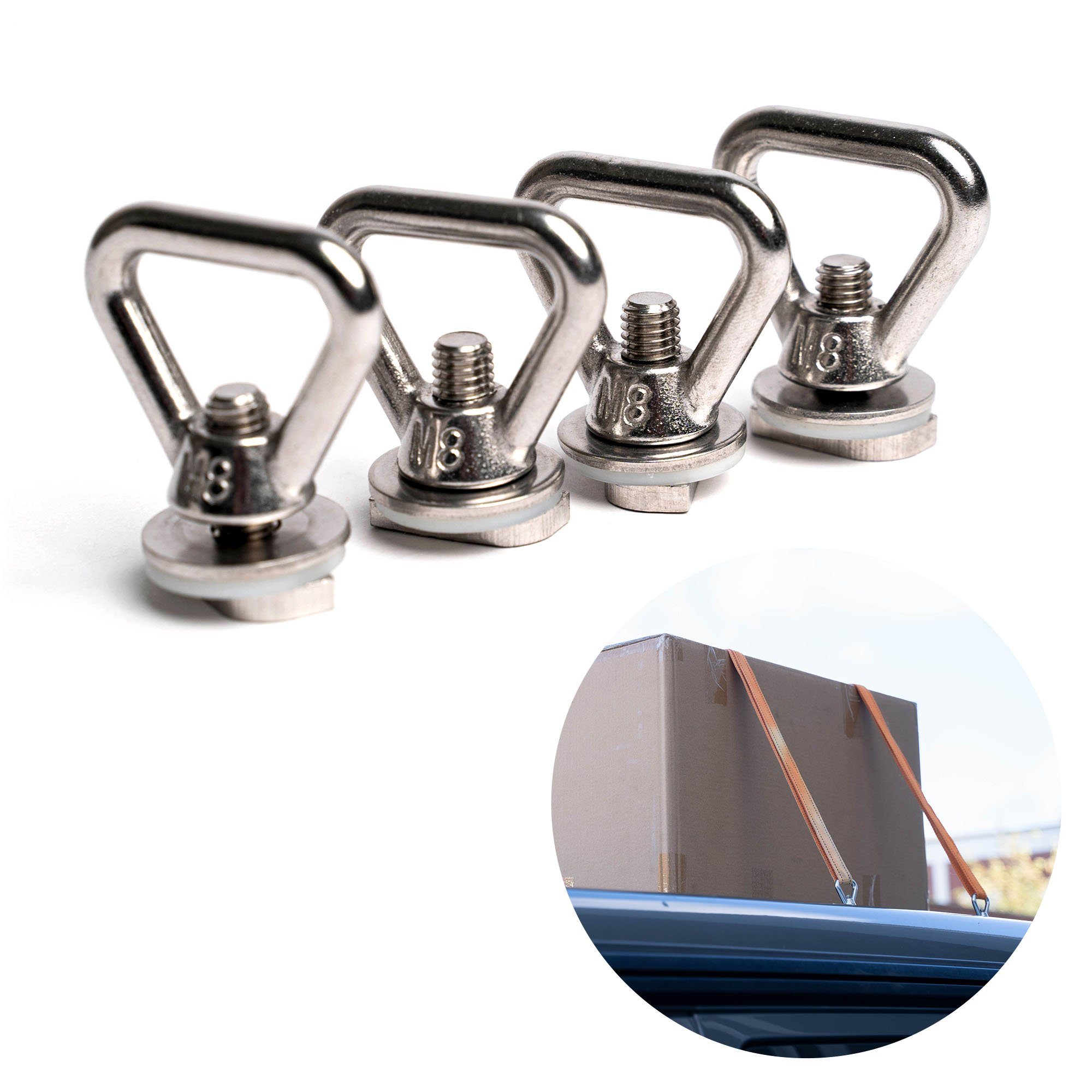 Spanngurt 040Parts Edelstahl Zurrösen 4er Set für Dach-Schienen mit C-Profil