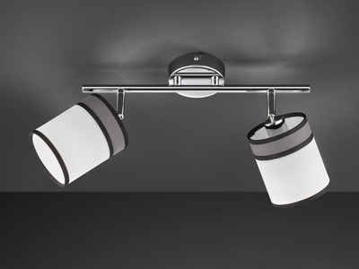 WOFI LED Deckenstrahler, Balken-Leuchte, Designer Decken-Lampe mit Stoff Lampen-schirme Weiß/Grau, mehrflammig, Spots schwenkbar, Treppenhaus