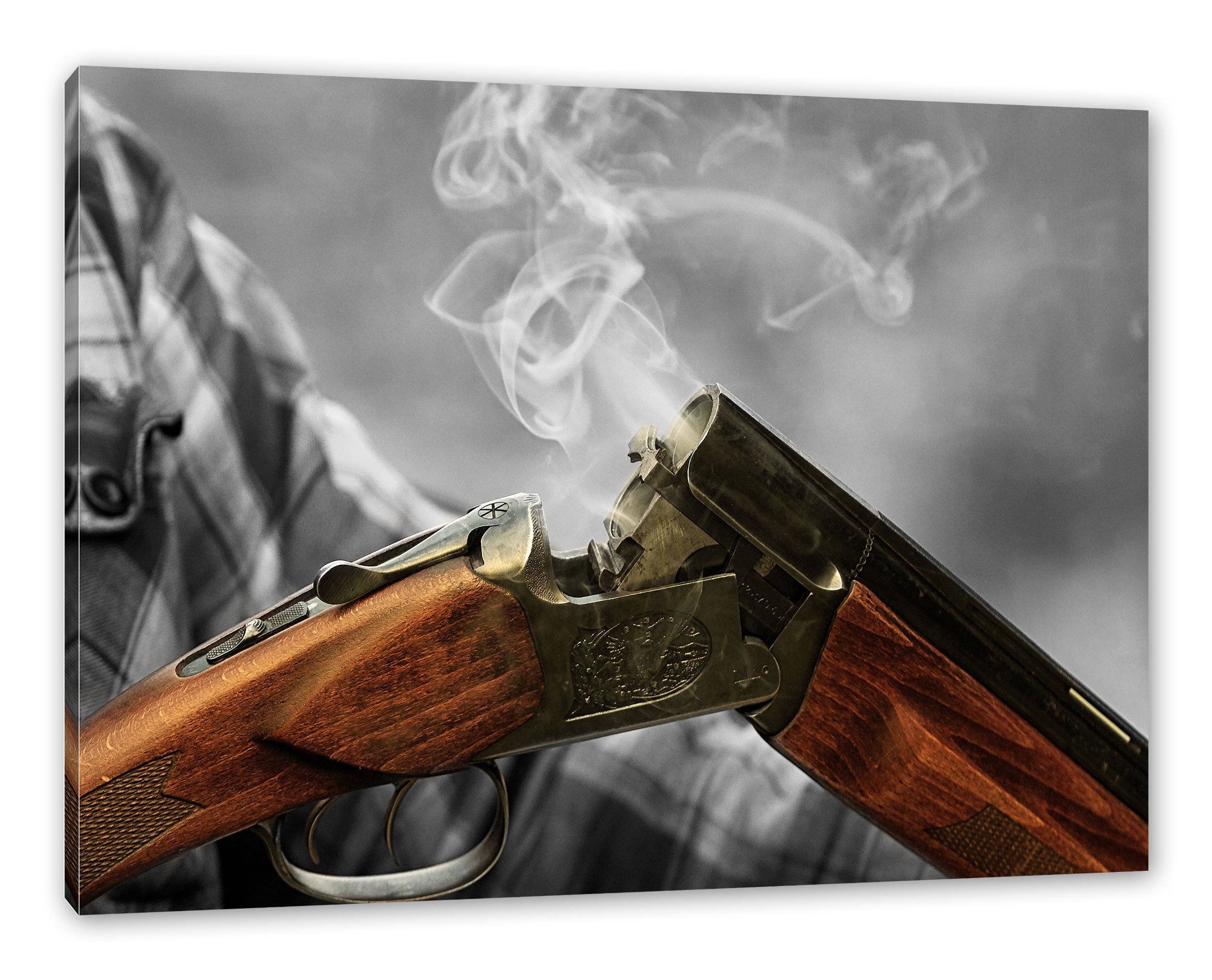 Pixxprint Leinwandbild Jagdgewehr nach dem Brand, Jagdgewehr nach dem Brand (1 St), Leinwandbild fertig bespannt, inkl. Zackenaufhänger