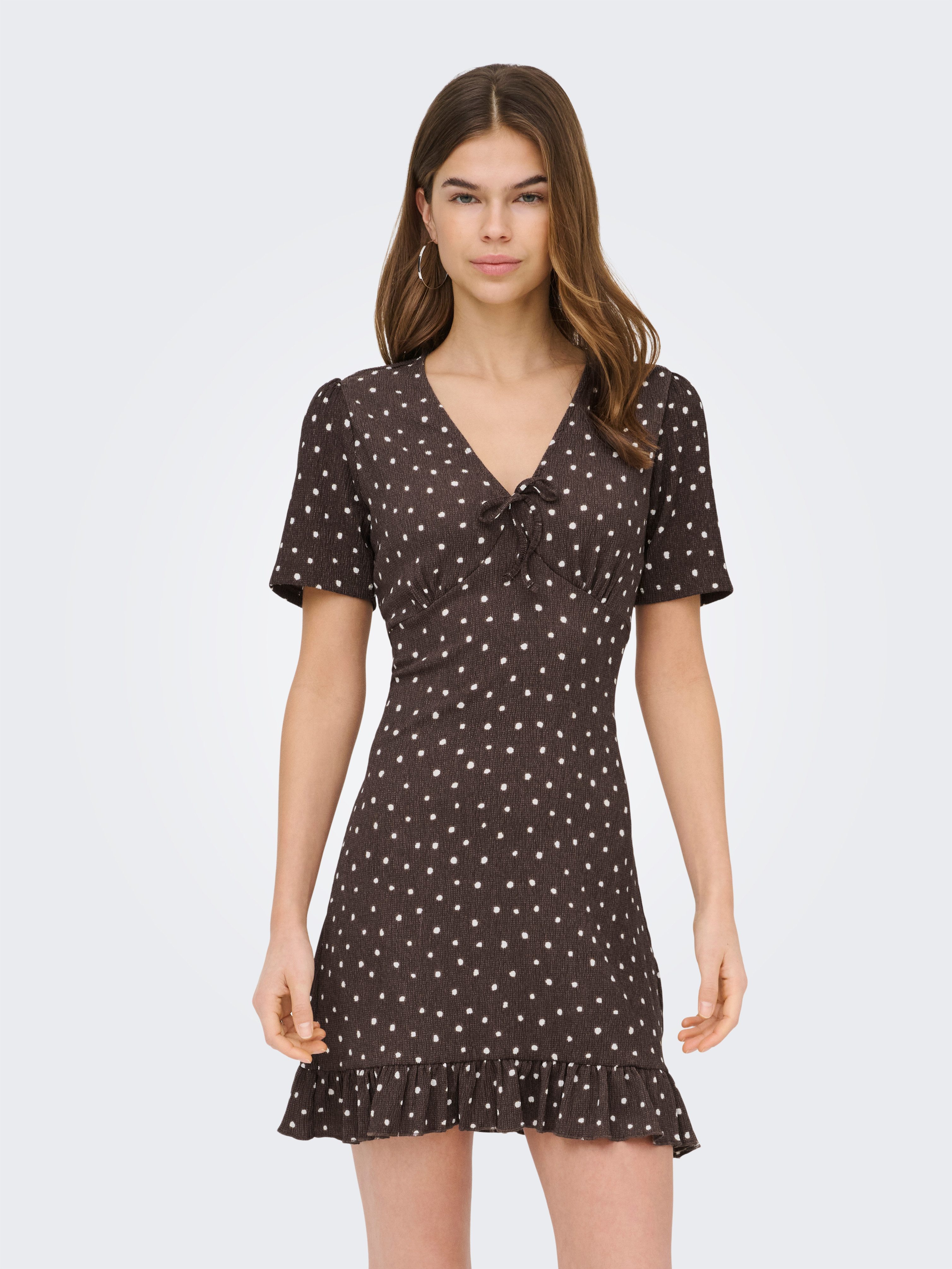 ONLY Minikleid ONLMOLLY S/S V-NECK DRESS JRS NOOS Materialmix, regular fit, V-Ausschnitt