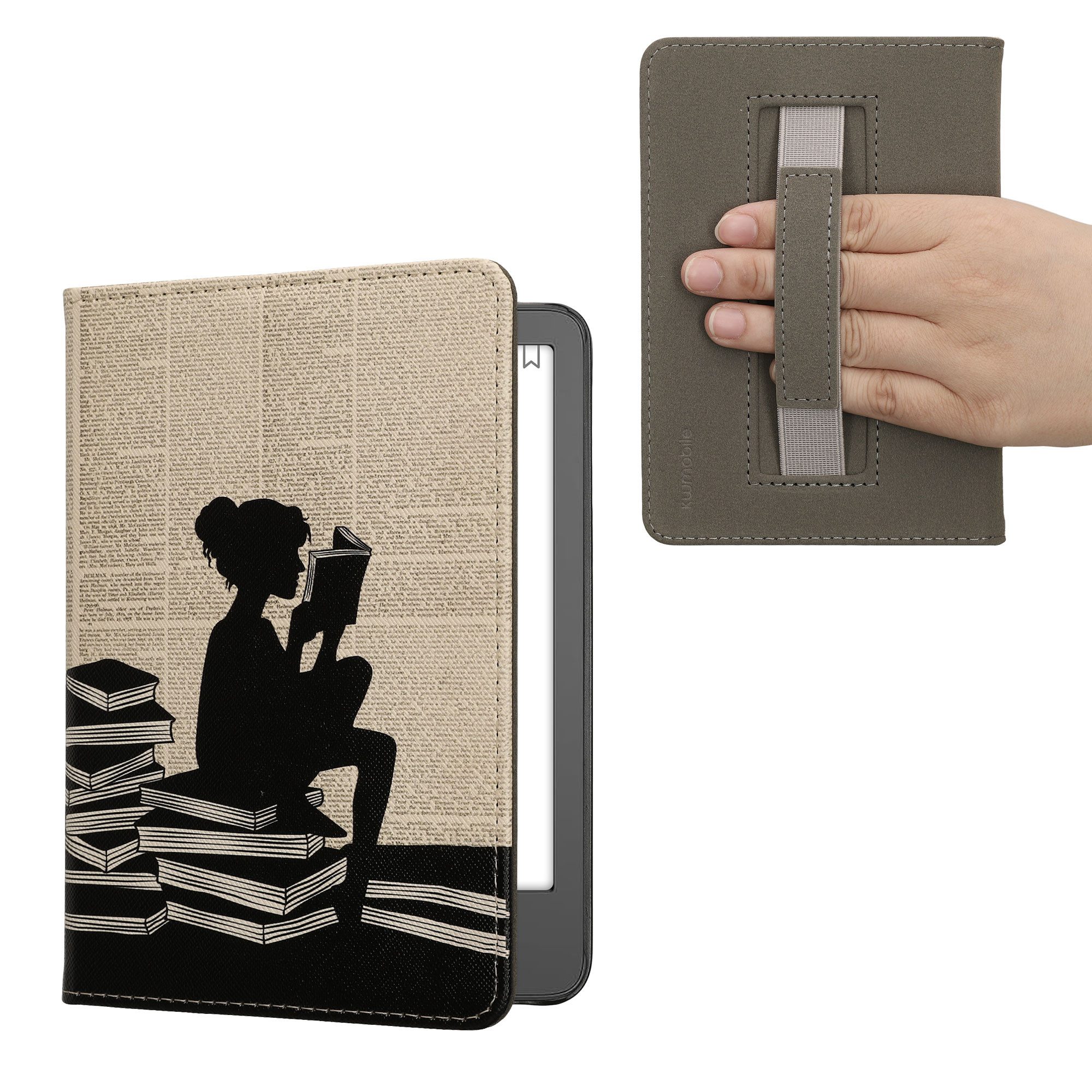 kwmobile E-Reader-Hülle Schutzhülle für Amazon Kindle (2022/2024) Hülle, eReader Flip Case mit Handschlaufe und Auto Sleep Funktion