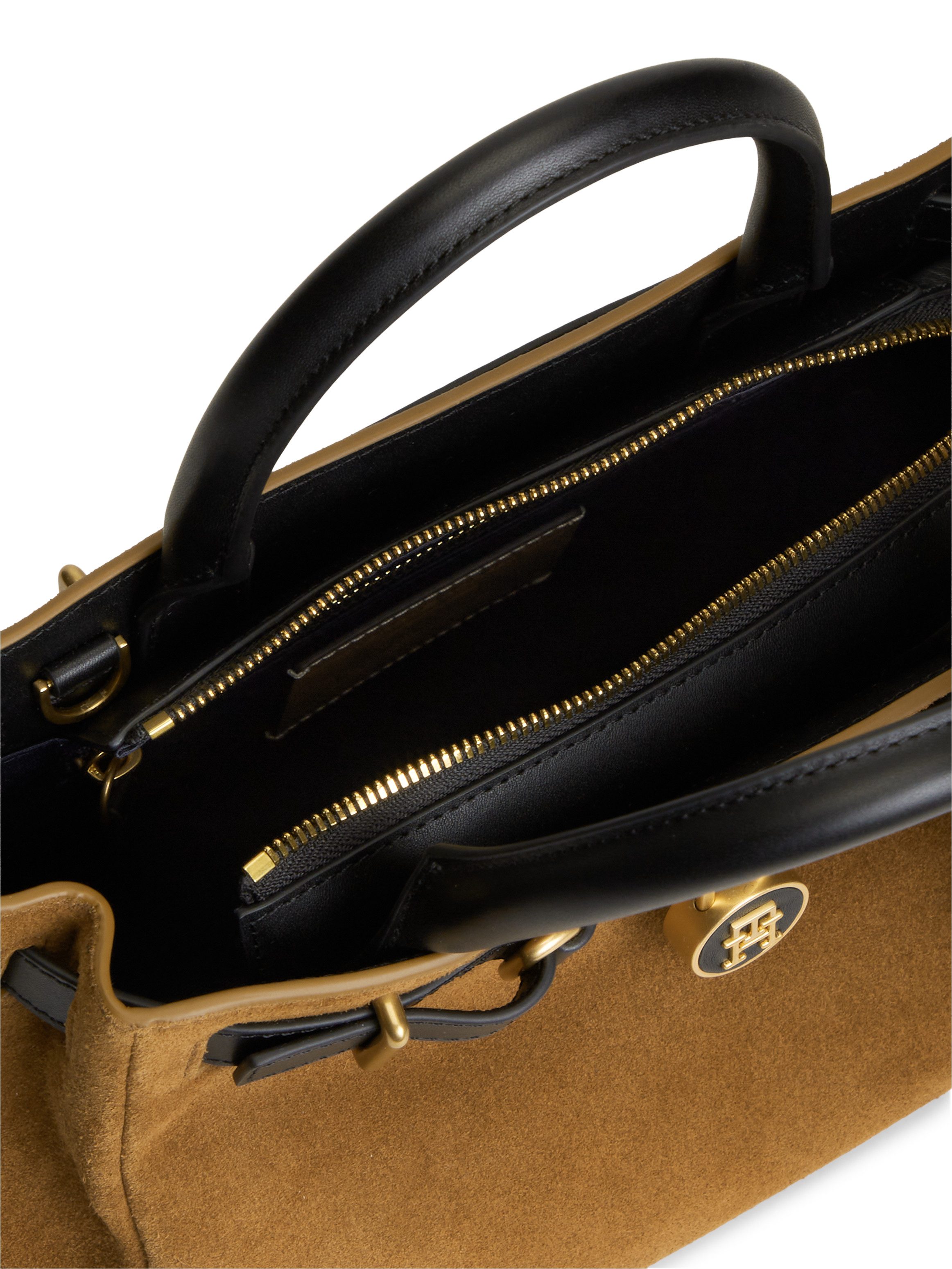 Tommy Hilfiger Handtasche AMERICAN ICON MINI TOTE SUEDE LE, Damen Schultertasche, Umhängetasche mit TH-Schloss-Schmuckanhgänger – Bild 5 von 5