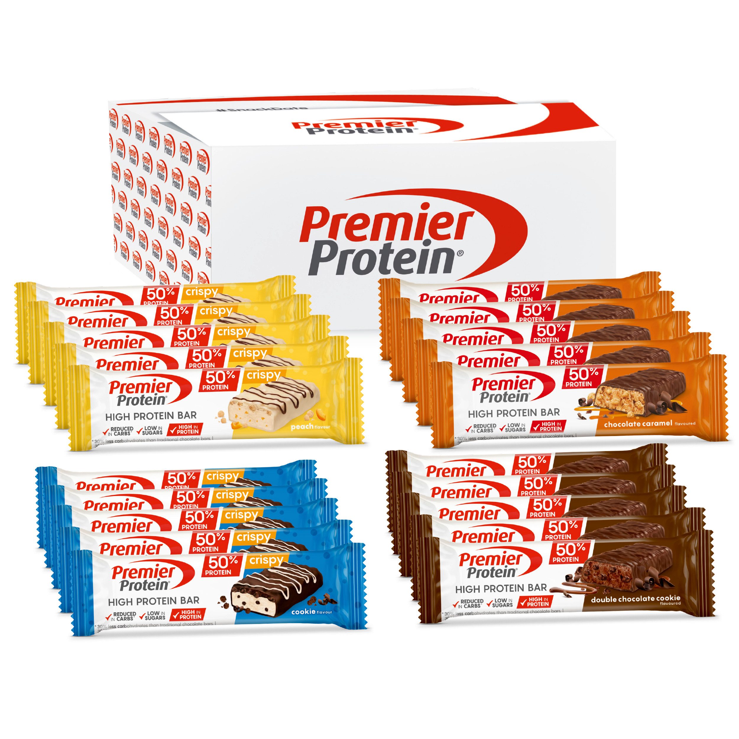 Premier Protein 20x40g High Protein Bar 50% Multiflavourbox Low Sugar Riegel, 20 er 20 St., 800 g