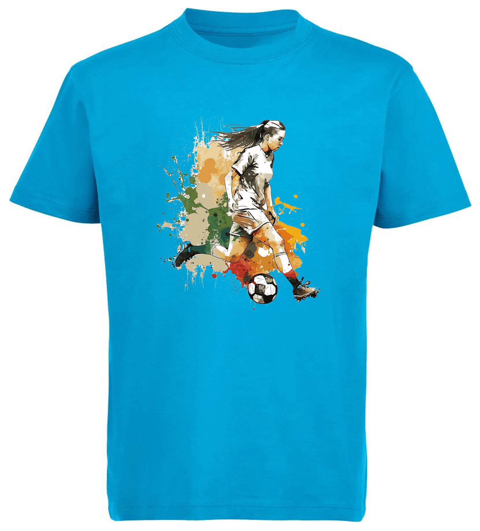 T-Shirt Kinder Fussball Print Shirt - Fussballerin in Ölfarben