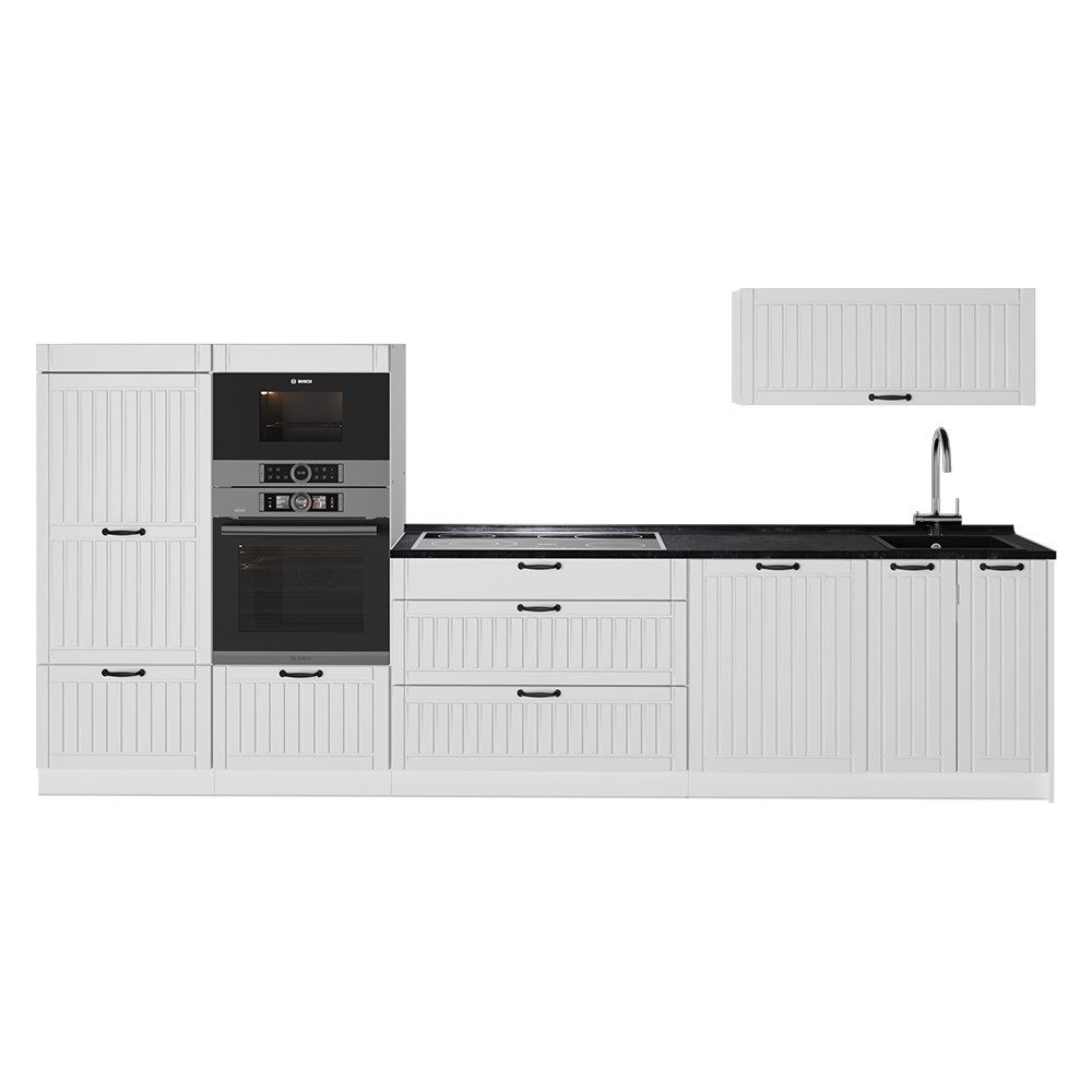 Vicco Küchenzeile Fame-Line, Weiß Landhaus/Weiß, 340 cm, AP Anthrazit