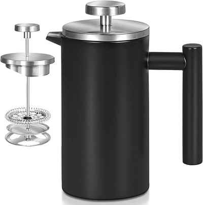 BlauCoastal French Press Kanne Edelstahl-Kaffeemaschine mit französischer Presse, 0.35L Doppelwandige Metall-Isolierung Kaffeepresse und Teekocher