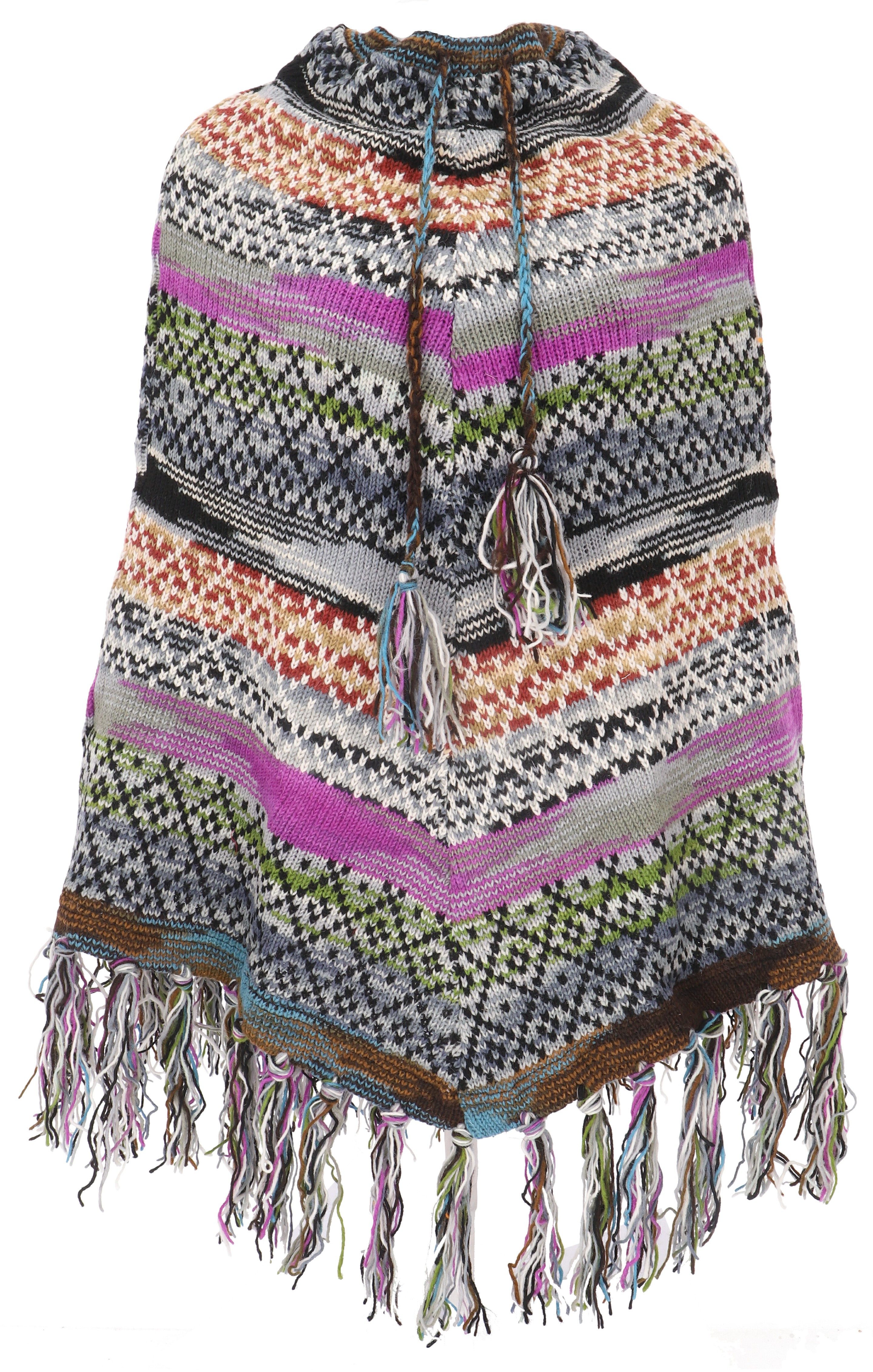 Guru-Shop Langjacke Gestrickter Poncho, Wollponcho - grün/bunt